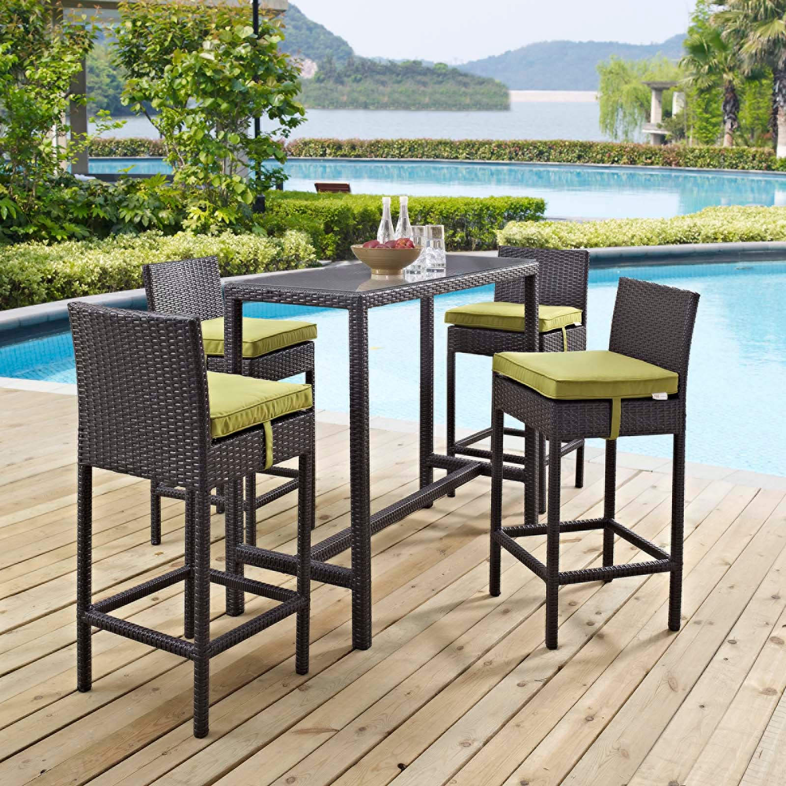 Modway Outdoor Dining Sets - Convene 5 Piece Outdoor Patio Pub Set Espresso Peridot 93"