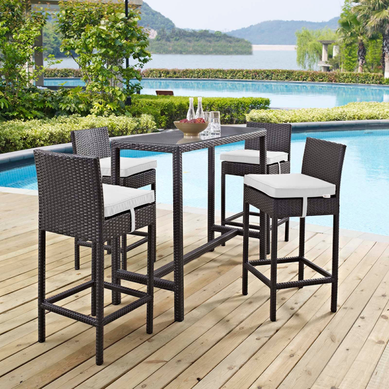 Modway Outdoor Dining Sets - Convene 5 Piece Outdoor Patio Pub Set Espresso White 93"