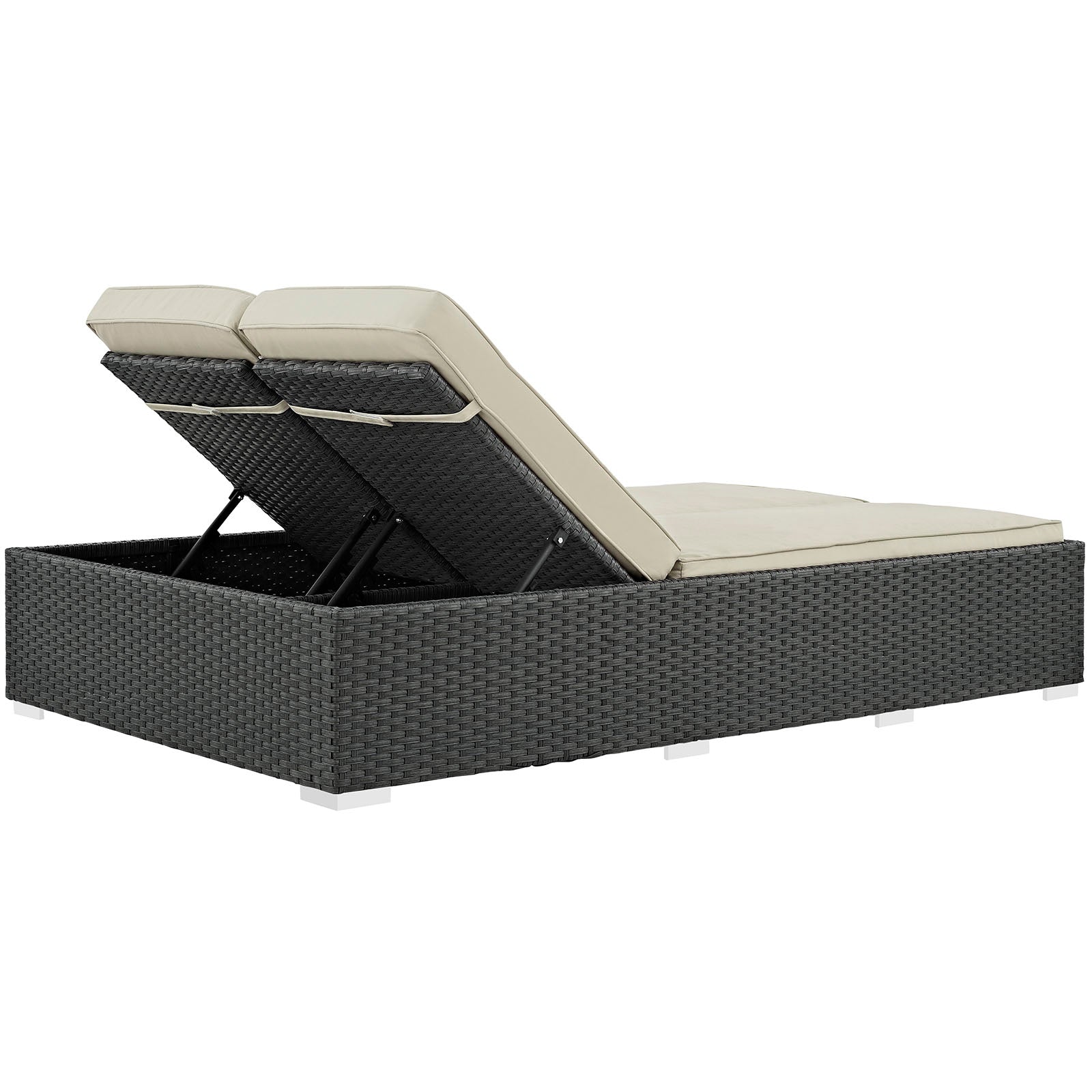 Modway Outdoor Loungers - Sojourn Outdoor Patio Sunbrella Double Chaise Chocolate Beige