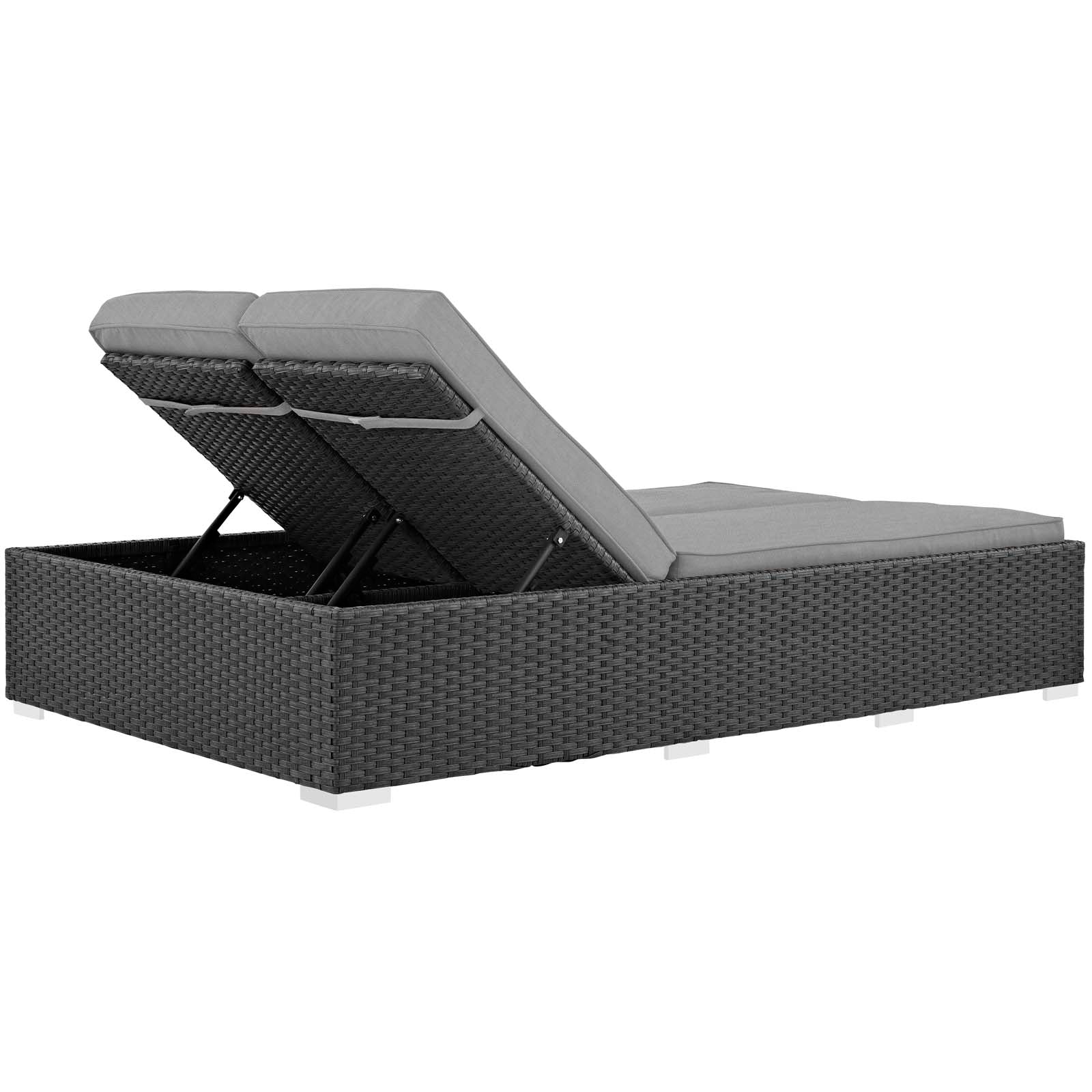 Modway Outdoor Loungers - Sojourn Outdoor Patio Sunbrella Double Chaise Chocolate Gray