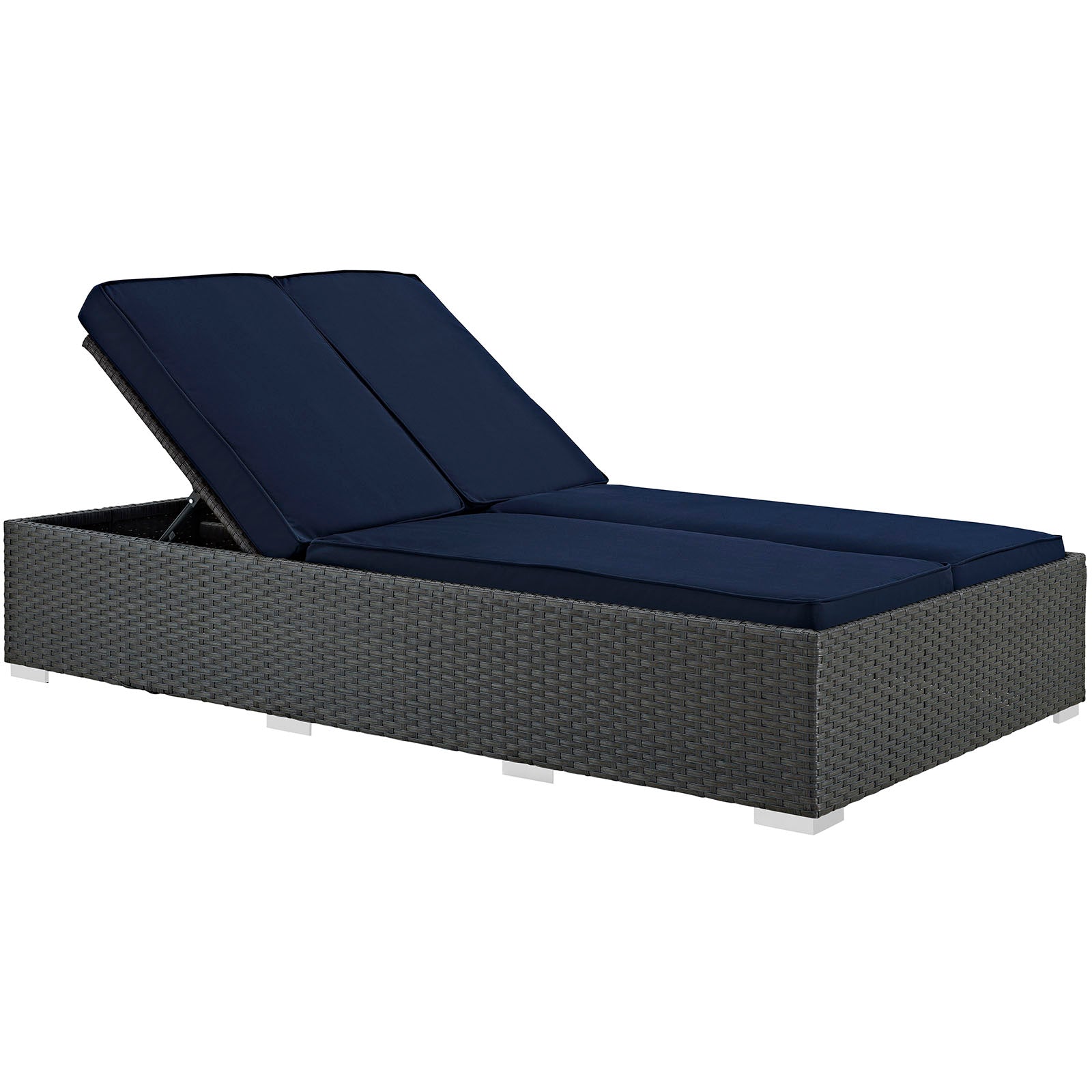 Modway Outdoor Loungers - Sojourn Outdoor Patio Sunbrella Double Chaise Chocolate Navy