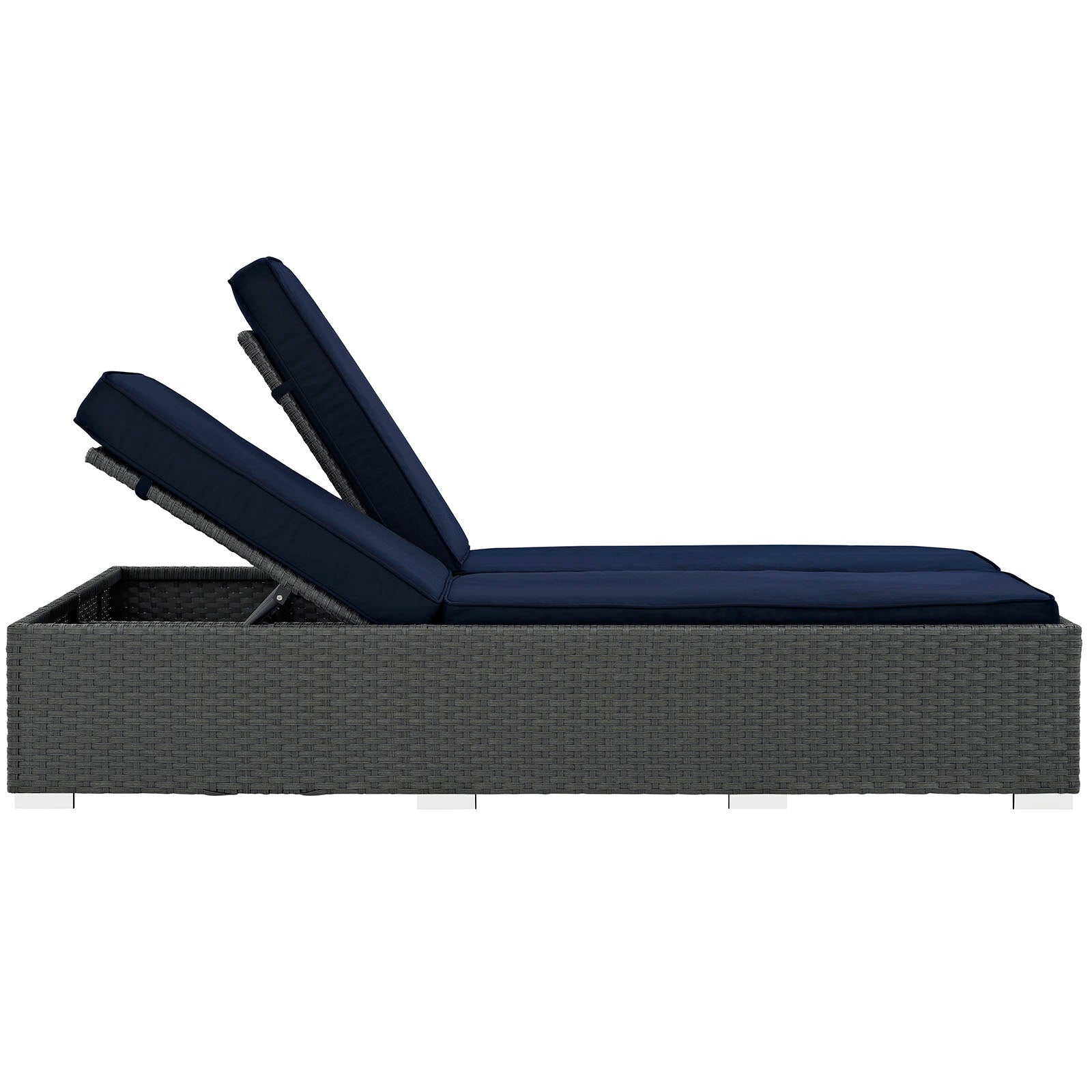 Modway Outdoor Loungers - Sojourn Outdoor Patio Sunbrella Double Chaise Chocolate Navy
