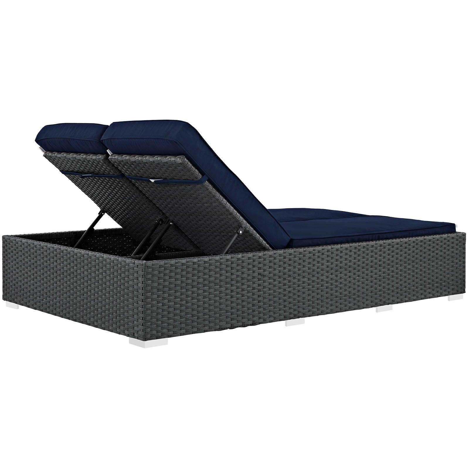 Modway Outdoor Loungers - Sojourn Outdoor Patio Sunbrella Double Chaise Chocolate Navy