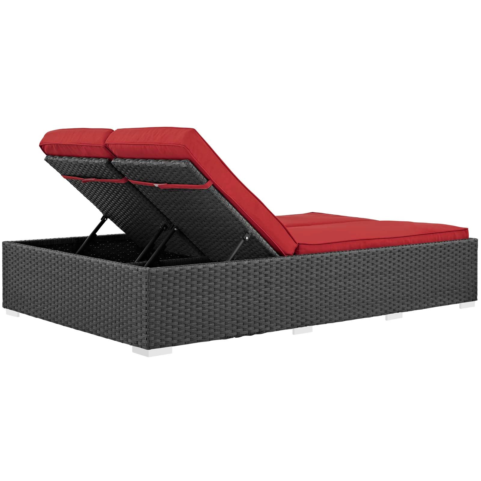 Modway Outdoor Loungers - Sojourn Outdoor Patio Sunbrella Double Chaise Chocolate Red
