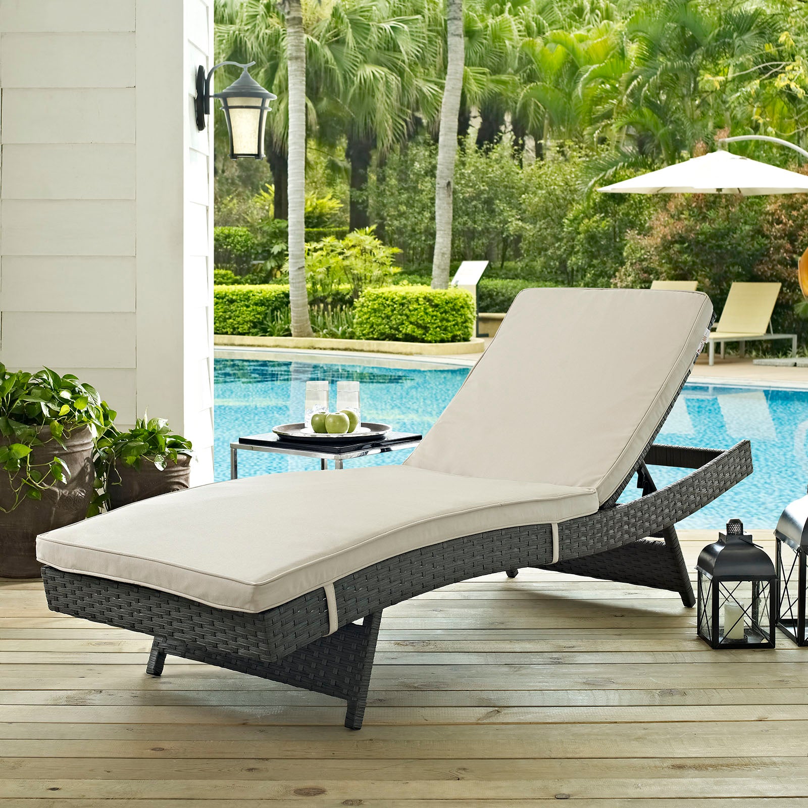 Modway Outdoor Loungers - Sojourn Outdoor Patio Sunbrella Chaise Antique Canvas Beige