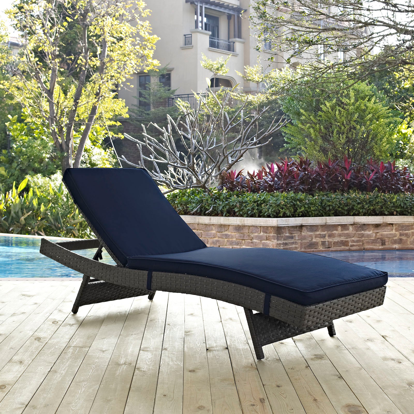 Modway Outdoor Loungers - Sojourn Outdoor Sunbrella Chaise Canvas Navy