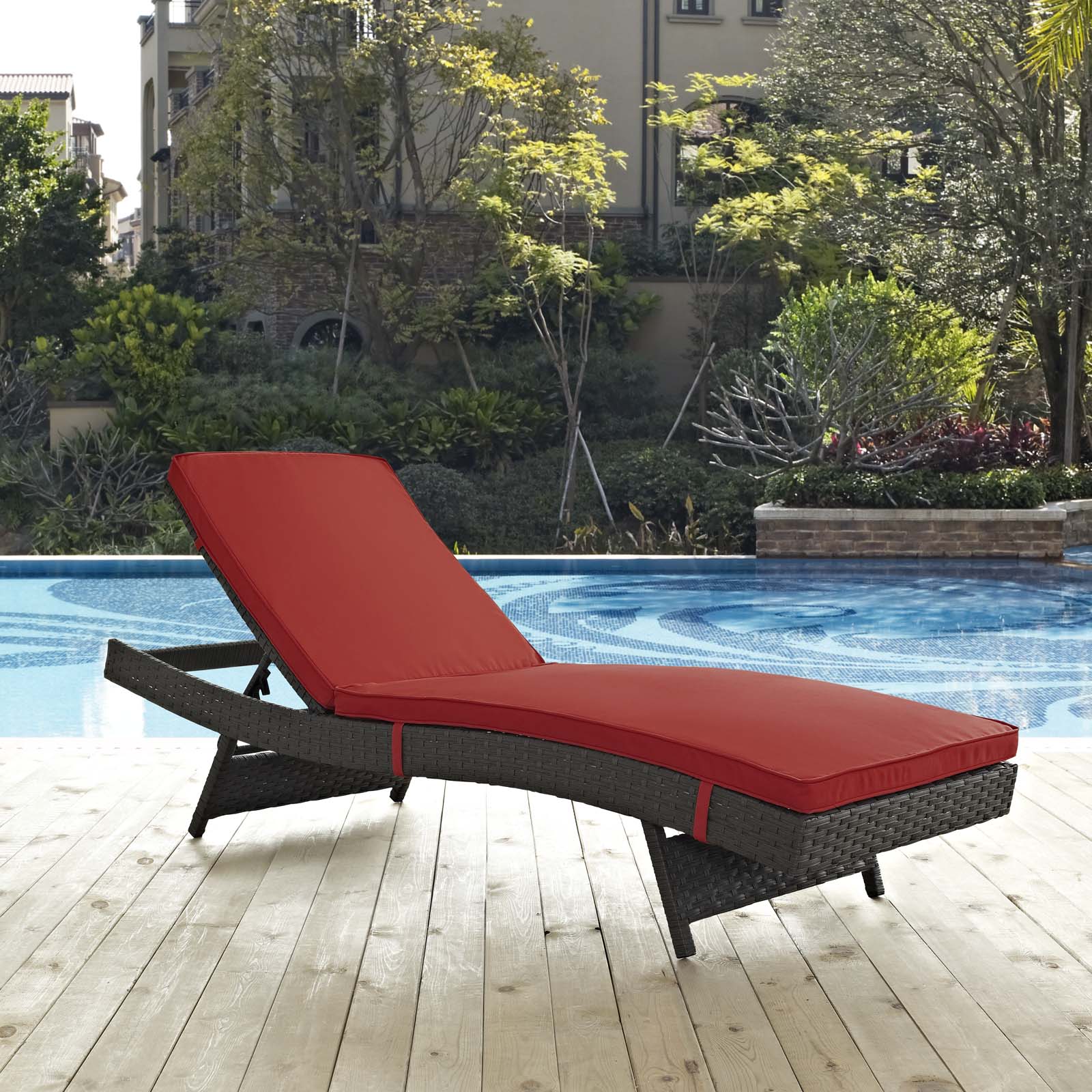 Sojourn Outdoor Patio Sunbrella Chaise Canvas Red