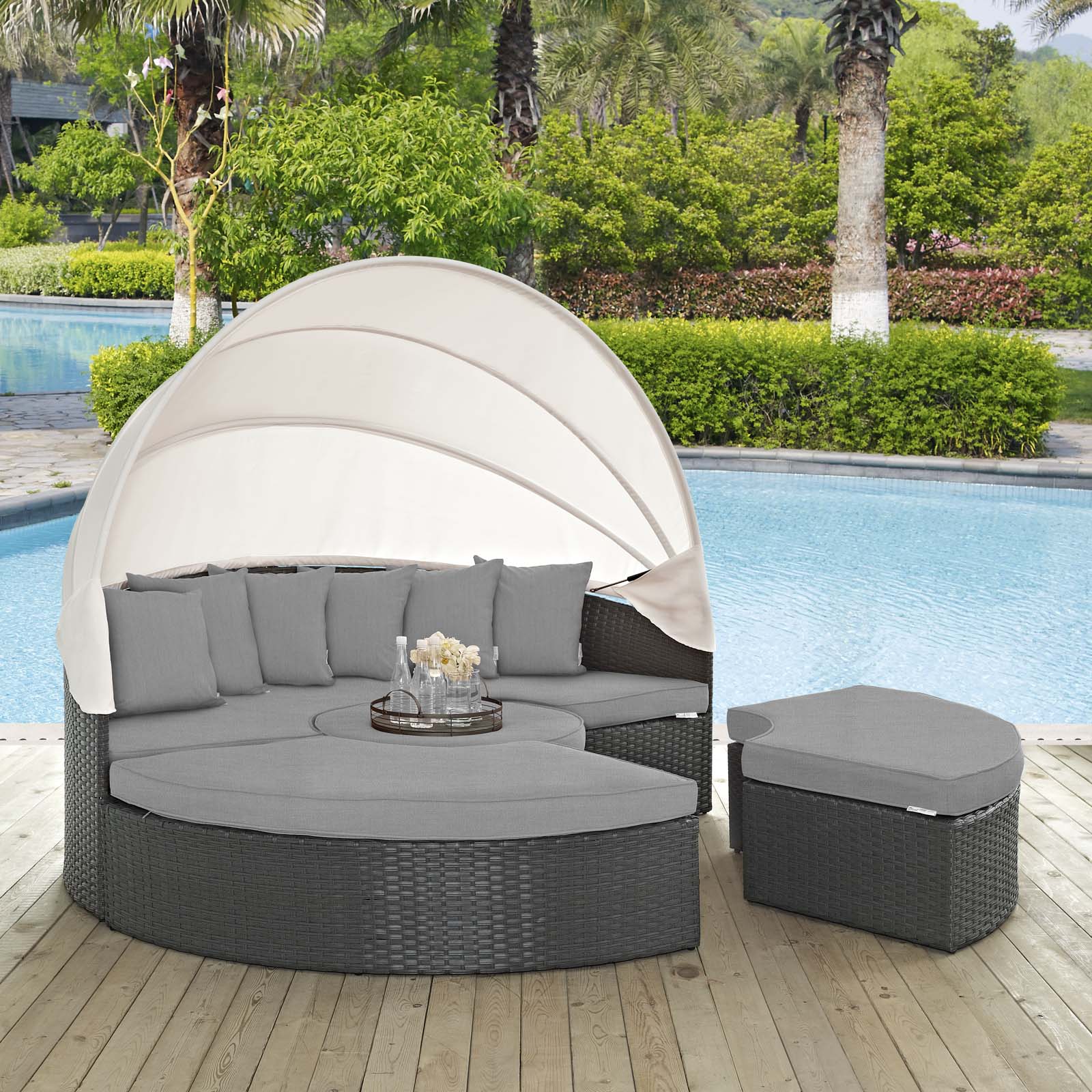 Sojourn Outdoor Patio Sunbrella 86.5"W Daybed Canvas Gray