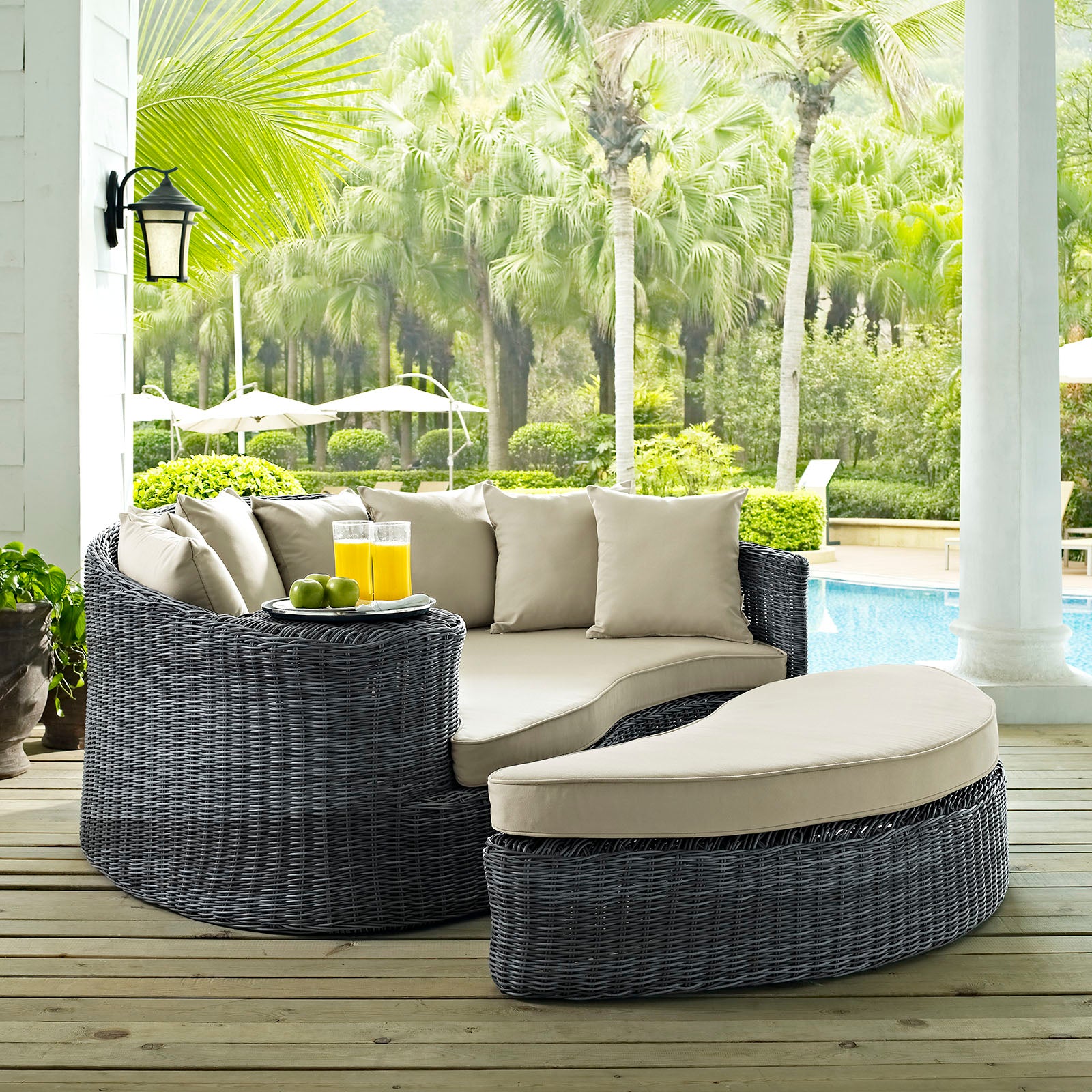 Modway Patio Daybeds - Summon Outdoor Patio Sunbrella Daybed Antique Canvas Beige