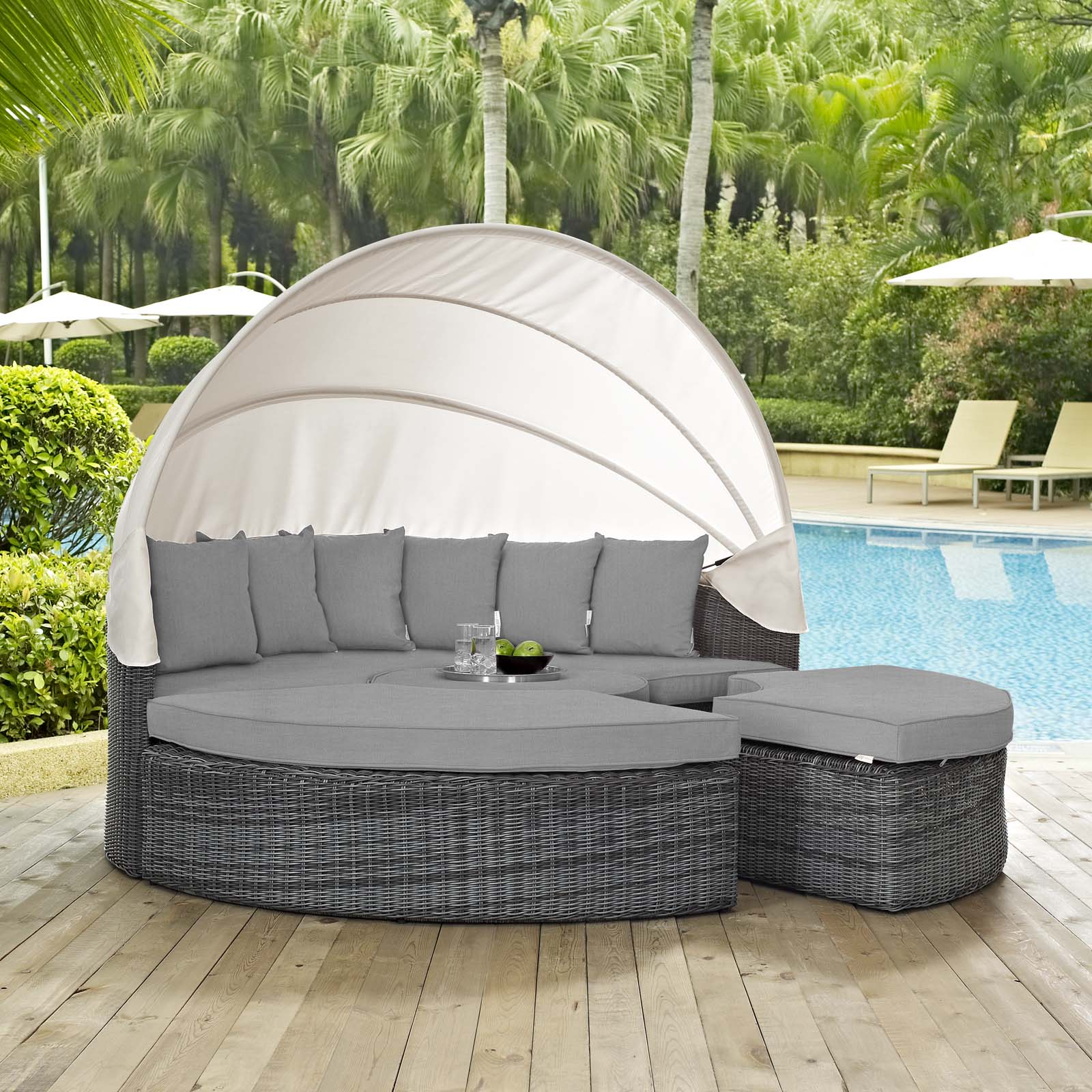Modway Patio Daybeds - Summon Canopy Outdoor Patio Sunbrella Daybed Canvas Gray