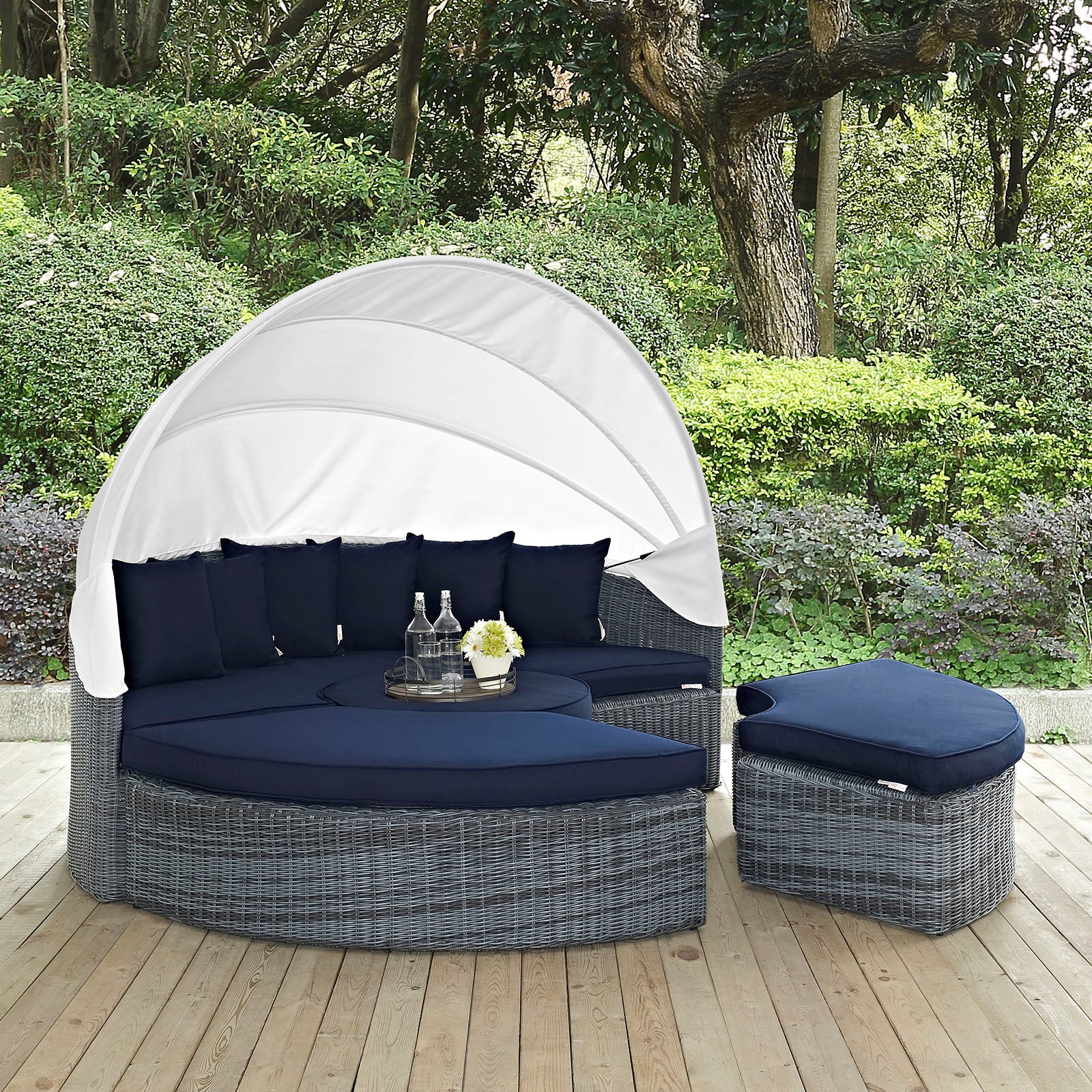 Modway Patio Daybeds - Summon Canopy Outdoor Patio Sunbrella Daybed Canvas Navy