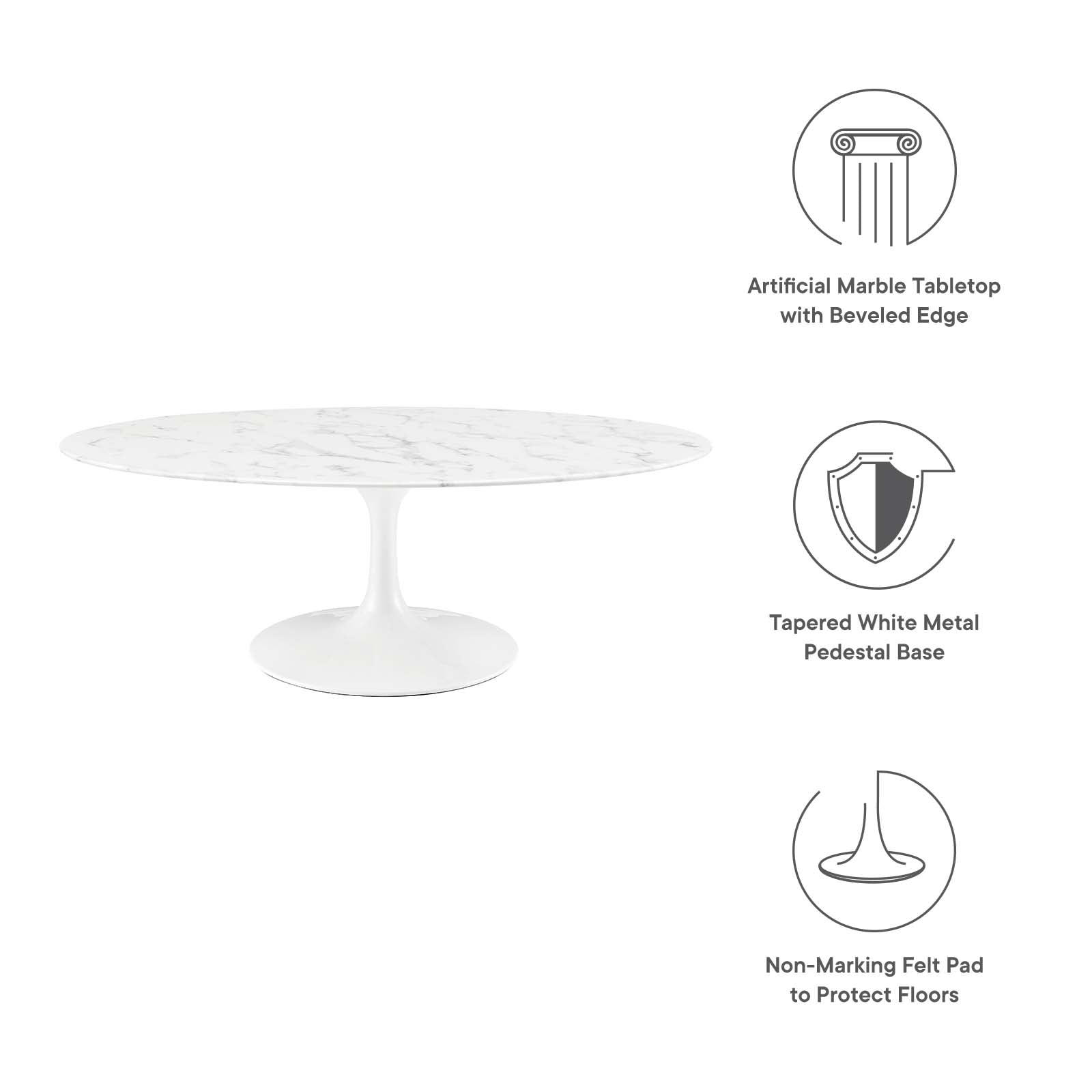 Modway Coffee Tables - Lippa 48" Oval-Shaped Artificial Marble Coffee Table White