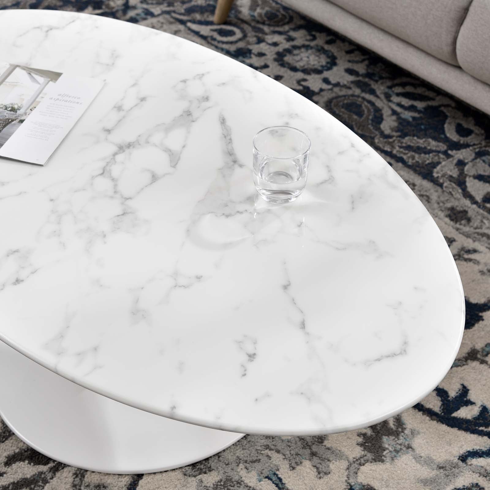 Modway Coffee Tables - Lippa 48" Oval-Shaped Artificial Marble Coffee Table White