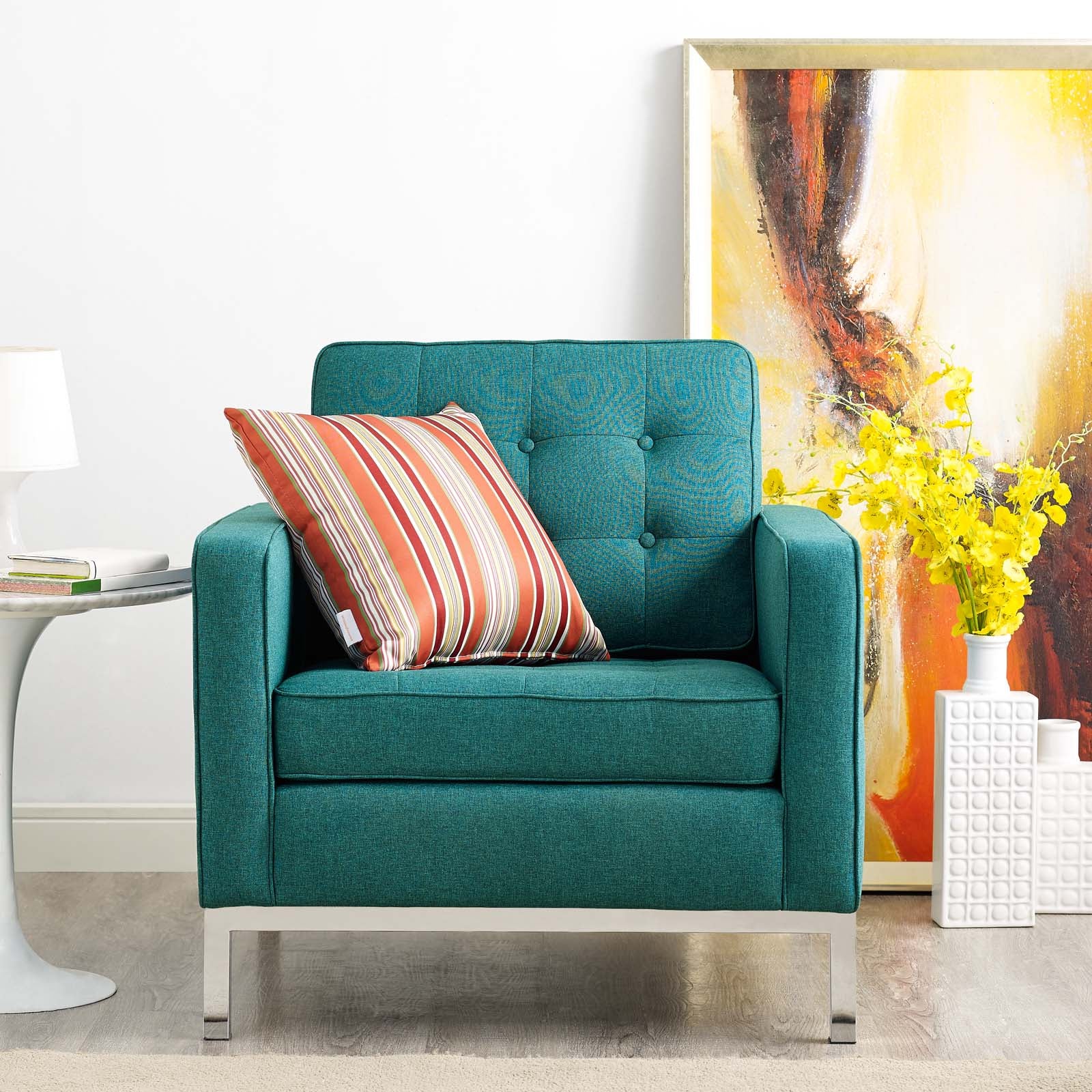 Modway Accent Chairs - Loft Fabric Armchair Teal