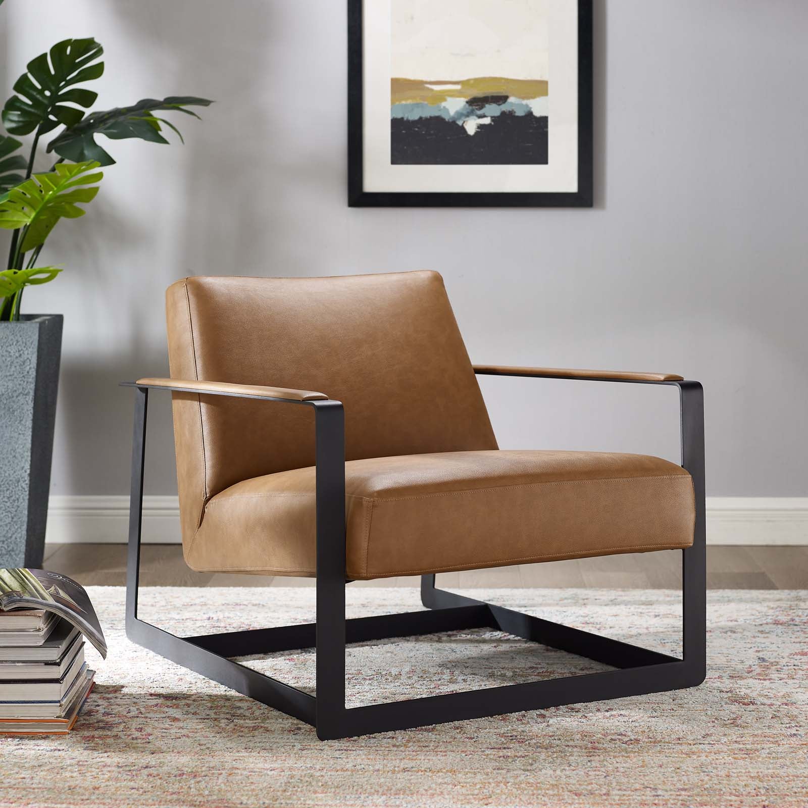 Modway Accent Chairs - Seg Vegan Leather Accent Chair Tan