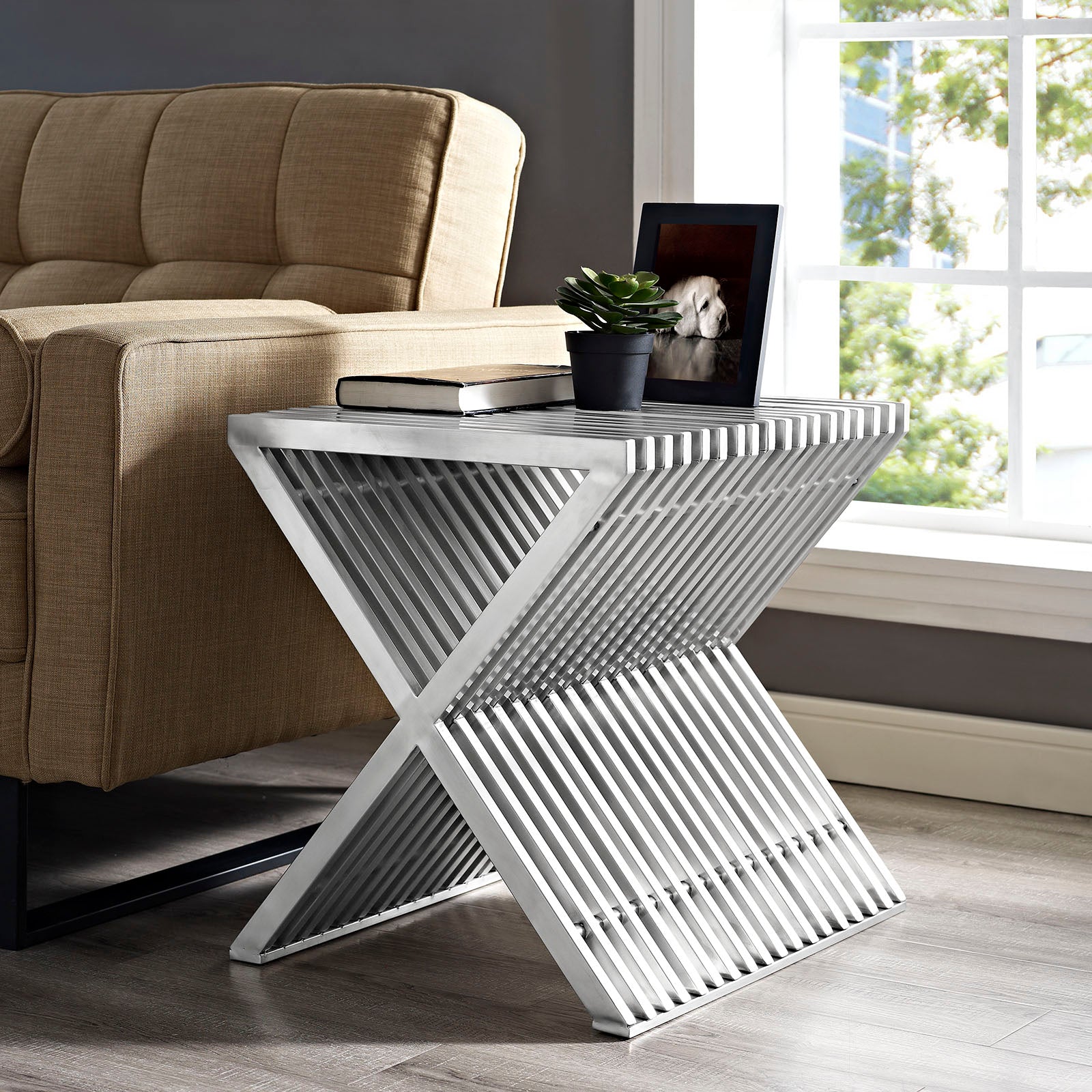 Modway Side & End Tables - Press Side Table Silver