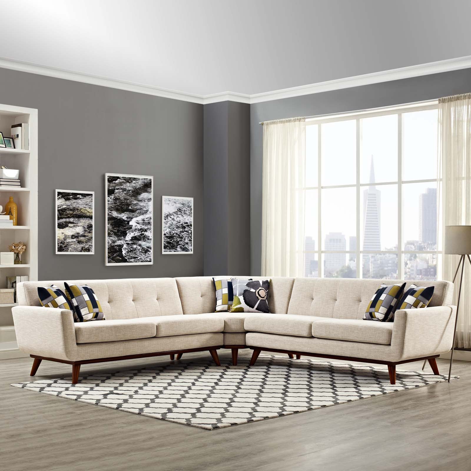 Modway Sectional Sofas - Engage-L-Shaped-Upholstered-Fabric-Sectional-Sofa-Beige