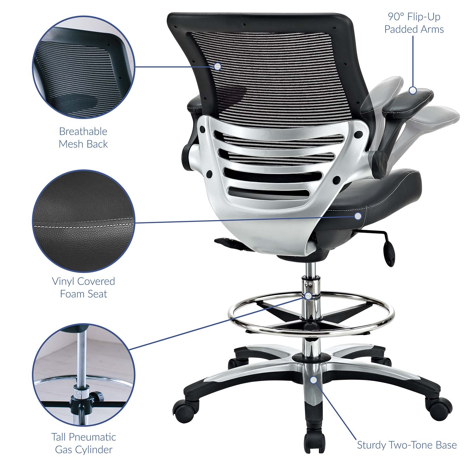 Modway Task Chairs - Edge Drafting Chair Black