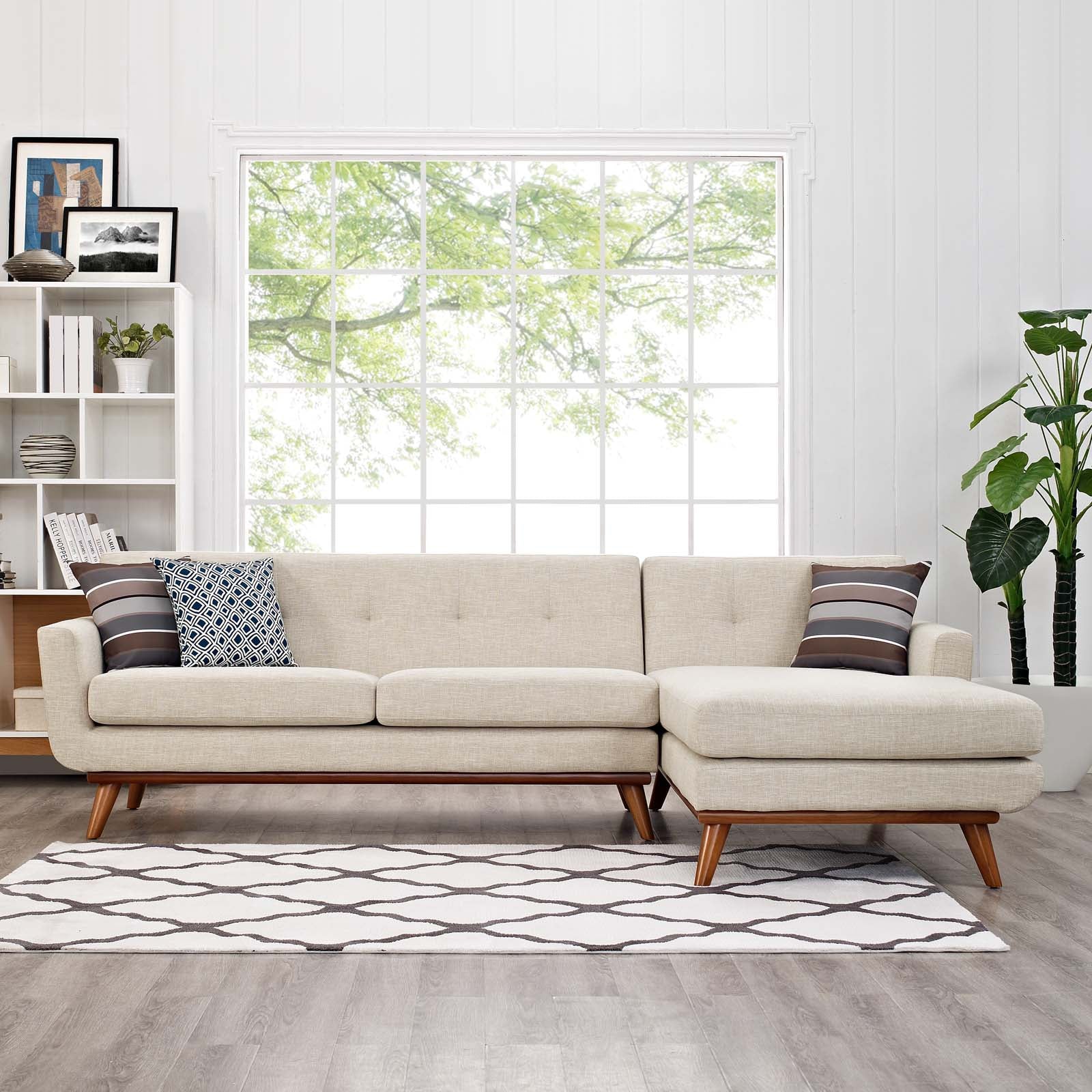 Ene Right Facing Sectional Sofa Beige Mid Century Modern Design