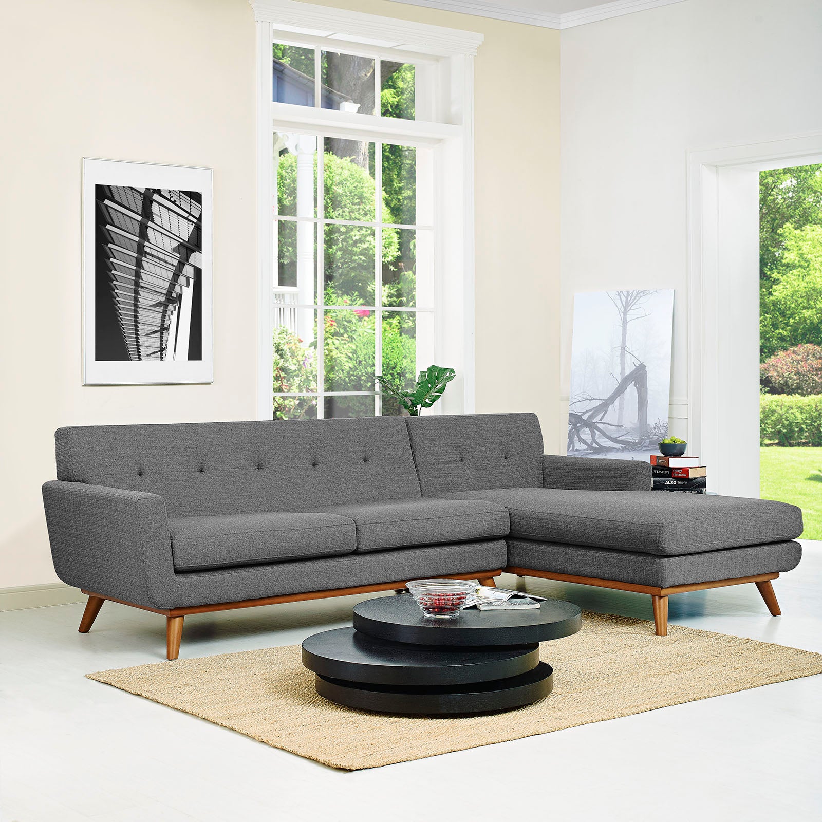 Modway Sectional Sofas - Engage Right-Facing Fabric Sectional Sofa Gray