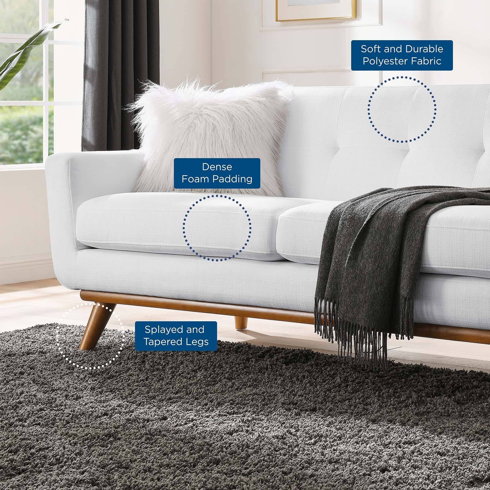 Modway Sectional Sofas - Engage Right-Facing Upholstered Fabric Sectional Sofa White