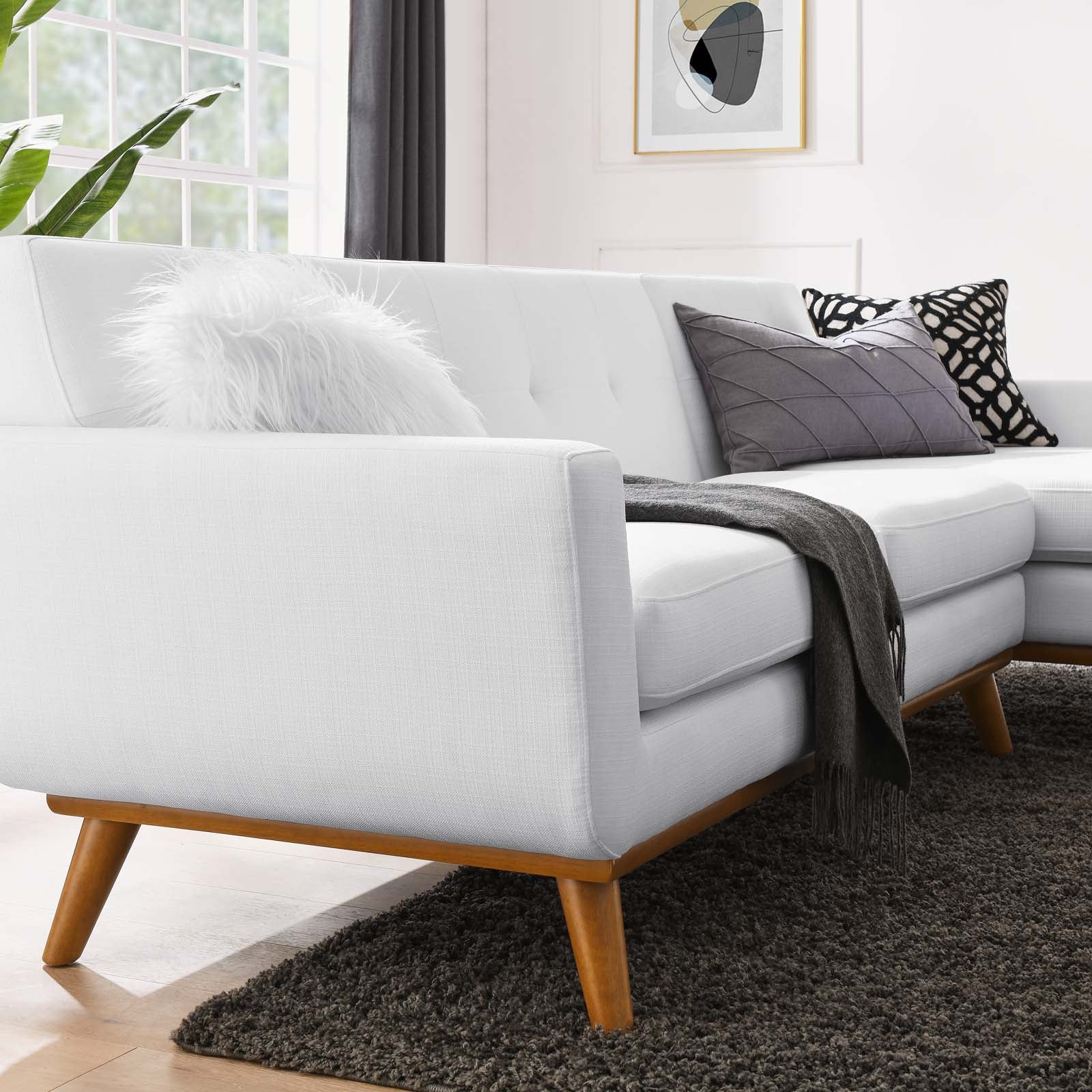 Modway Sectional Sofas - Engage Right-Facing Upholstered Fabric Sectional Sofa White