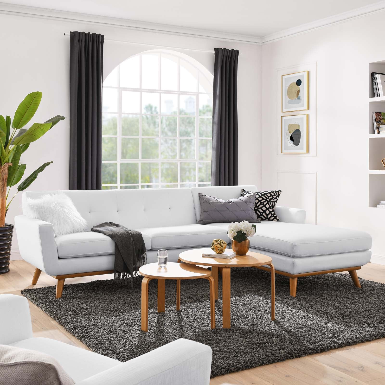 Modway Sectional Sofas - Engage Right-Facing Upholstered Fabric Sectional Sofa White