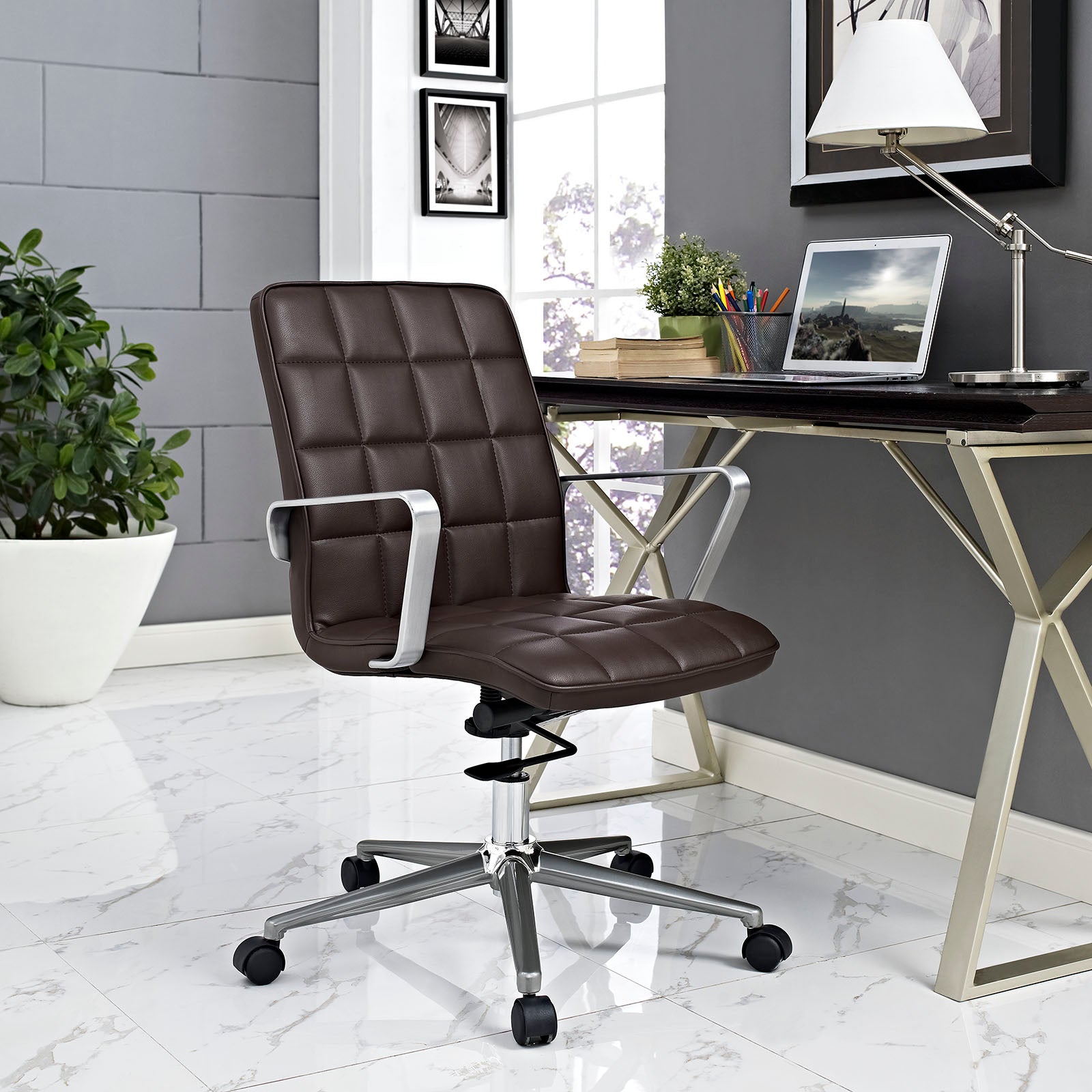 Modway Task Chairs - Tile Office Chair Brown