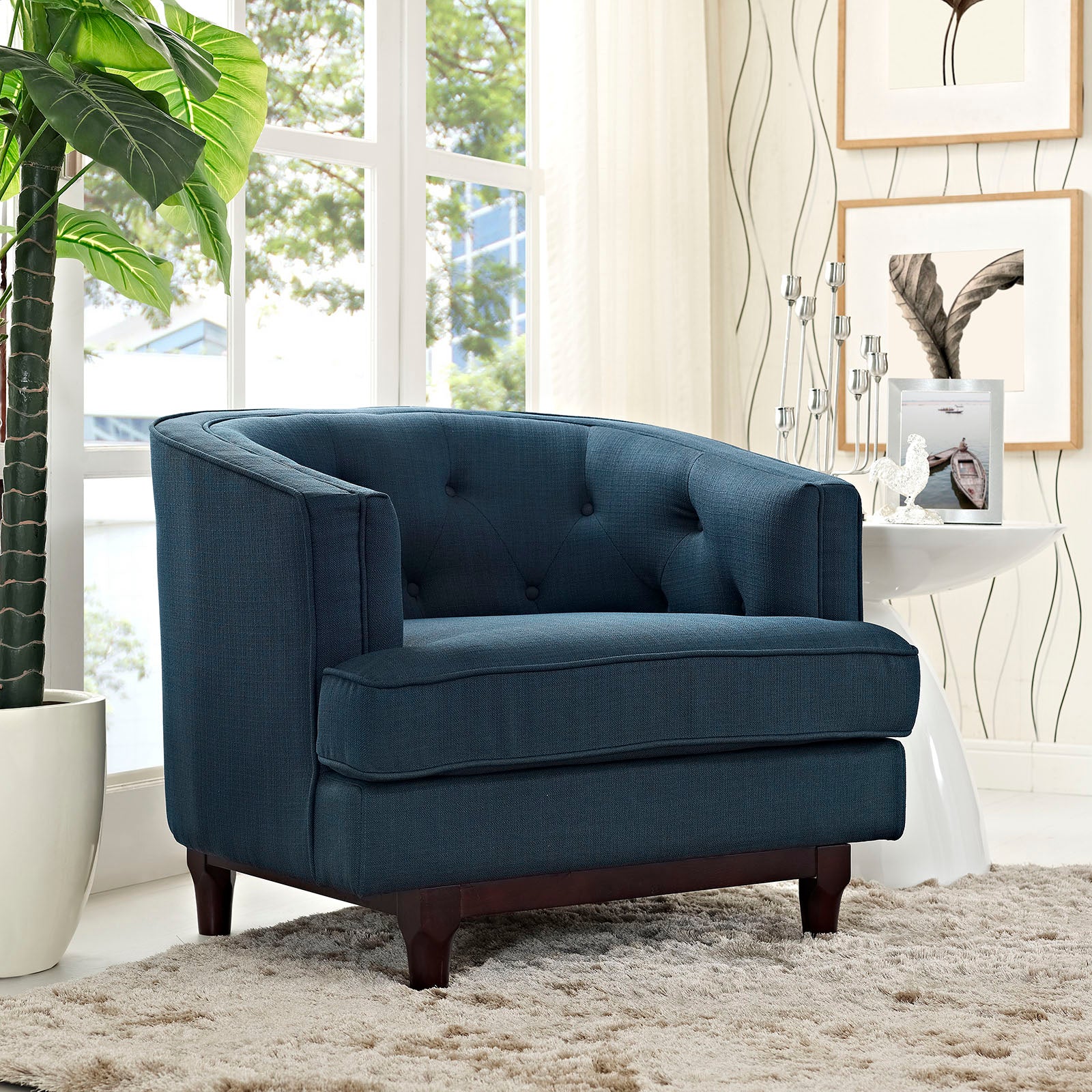 Modway Accent Chairs - Coast Upholstered Fabric Armchair Azure