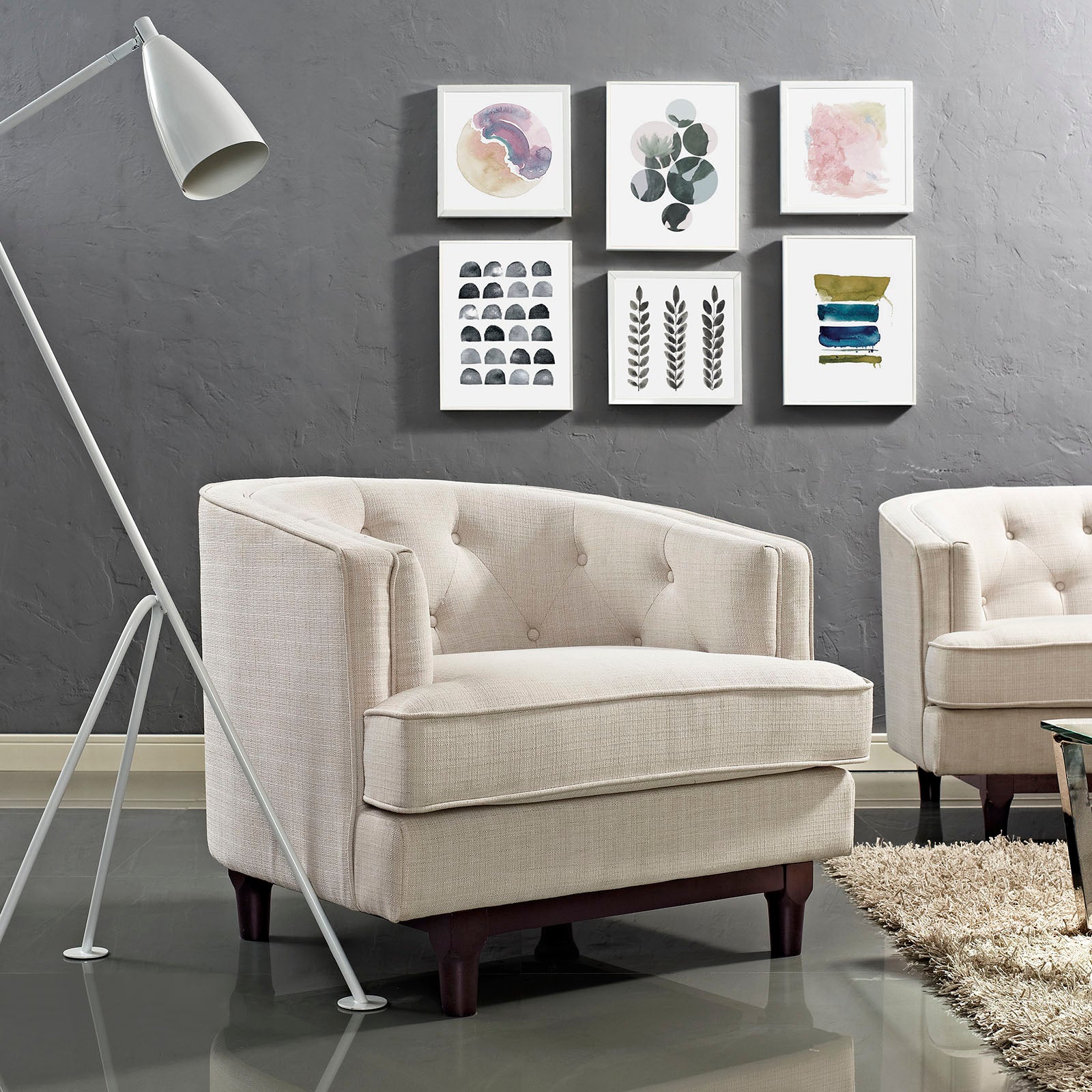 Modway Accent Chairs - Coast Upholstered Fabric Armchair Beige