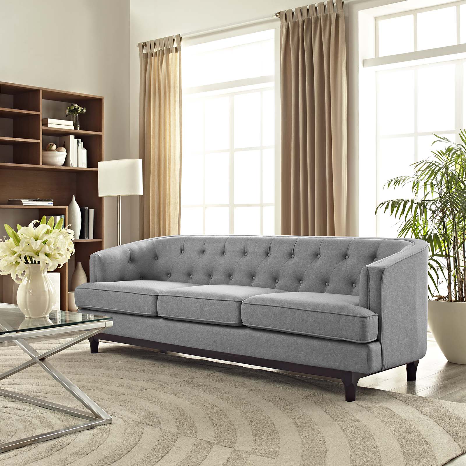 Modway Sofas & Couches - Coast Upholstered Fabric Sofa Light Gray