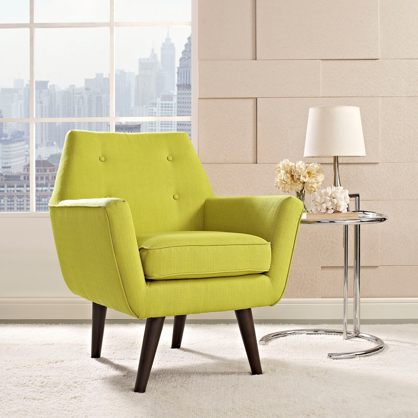 Modway Accent Chairs - Posit Upholstered Fabric Armchair Wheatgrass