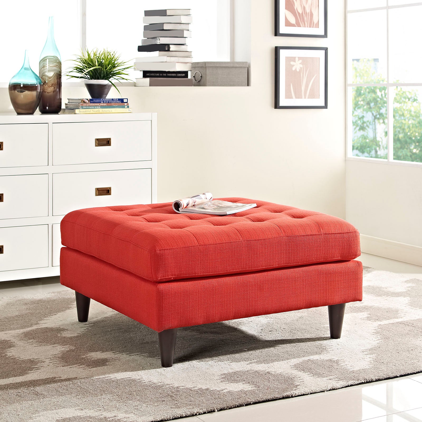 Modway Ottomans & Stools - Empress Upholstered Fabric Large Ottoman Atomic Red