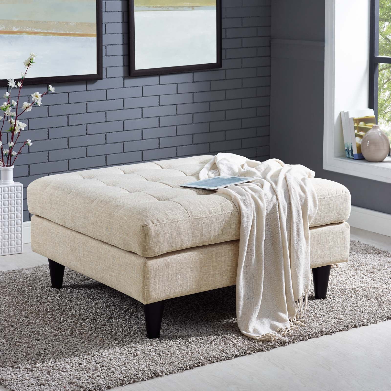 Modway Ottomans & Stools - Empress Upholstered Fabric Large Ottoman Beige