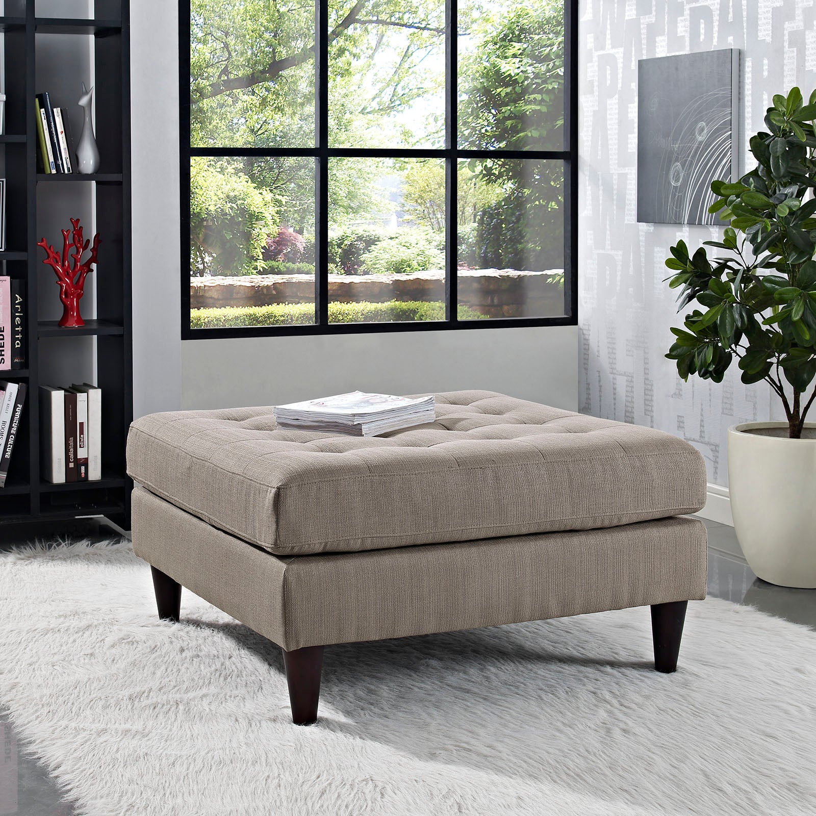 Modway Ottomans & Stools - Empress Upholstered Fabric Large Ottoman Granite