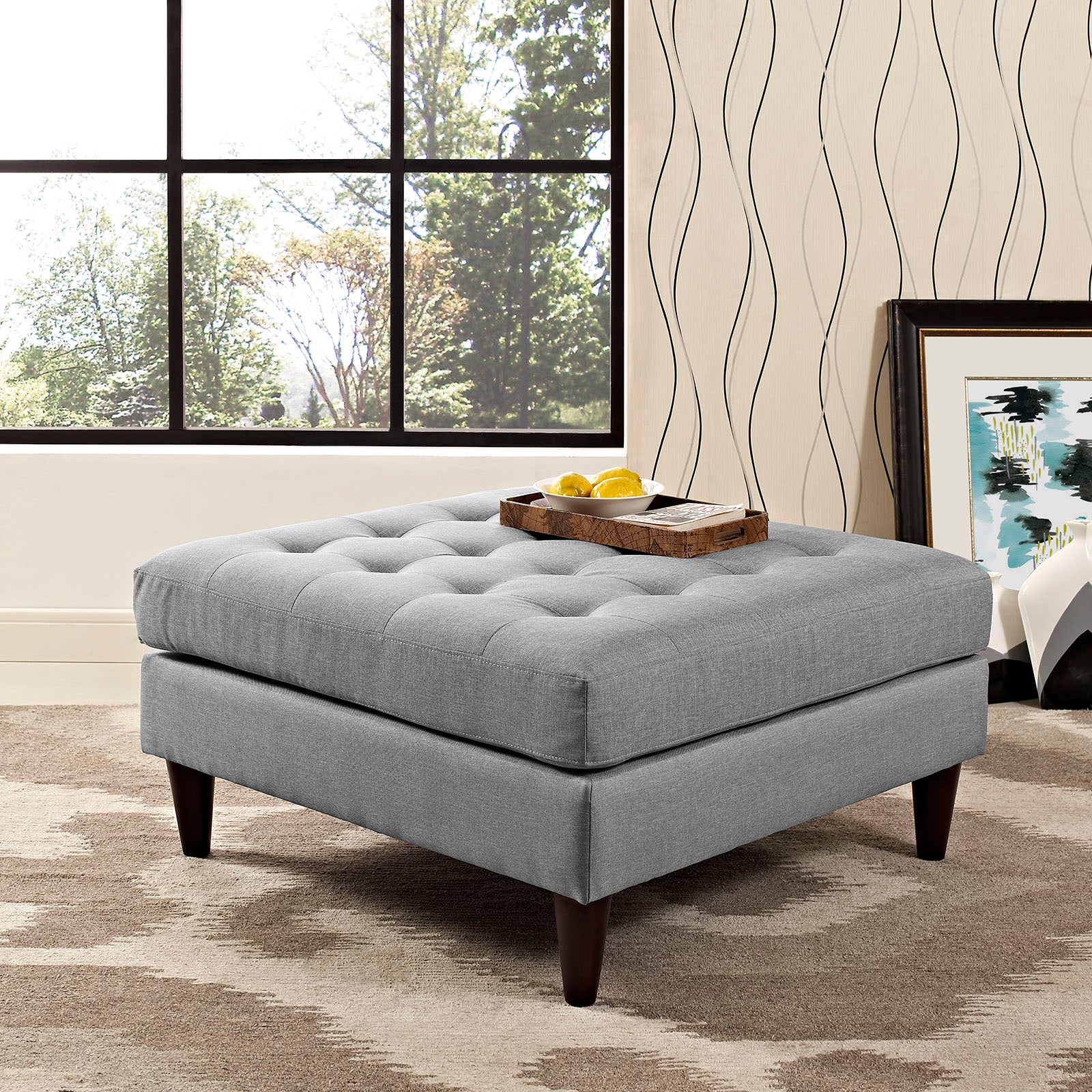 Modway Ottomans & Stools - Empress Upholstered Fabric Large Ottoman Light Gray