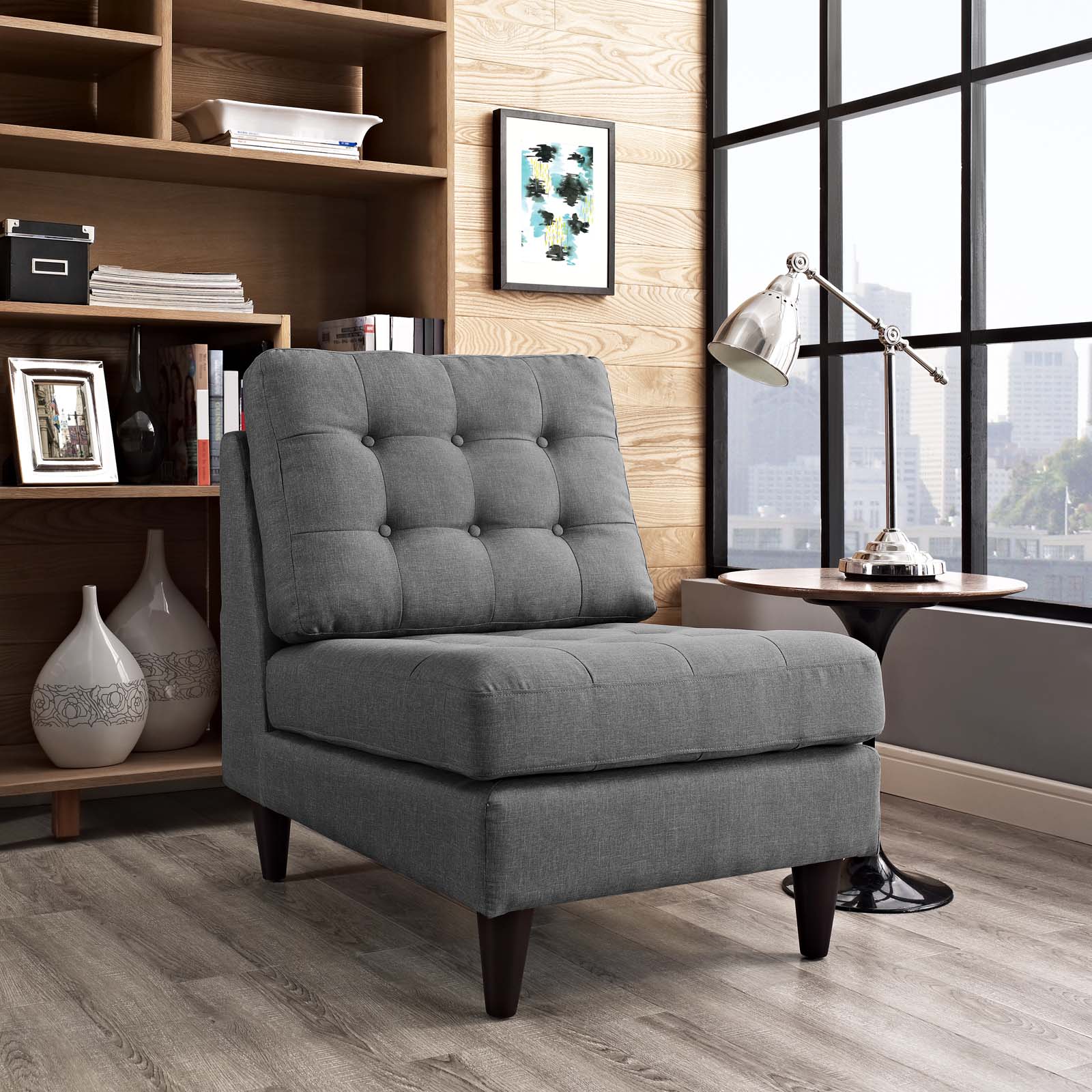 Modway Accent Chairs - Empress Upholstered Fabric Lounge Chair Gray