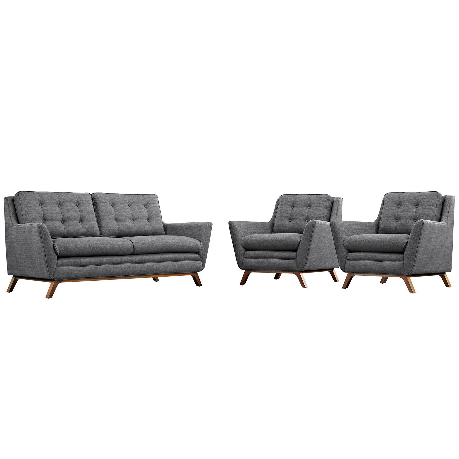 Modway Living Room Sets - Beguile 3 Piece Upholstered Fabric Living Room Set Gray 107"