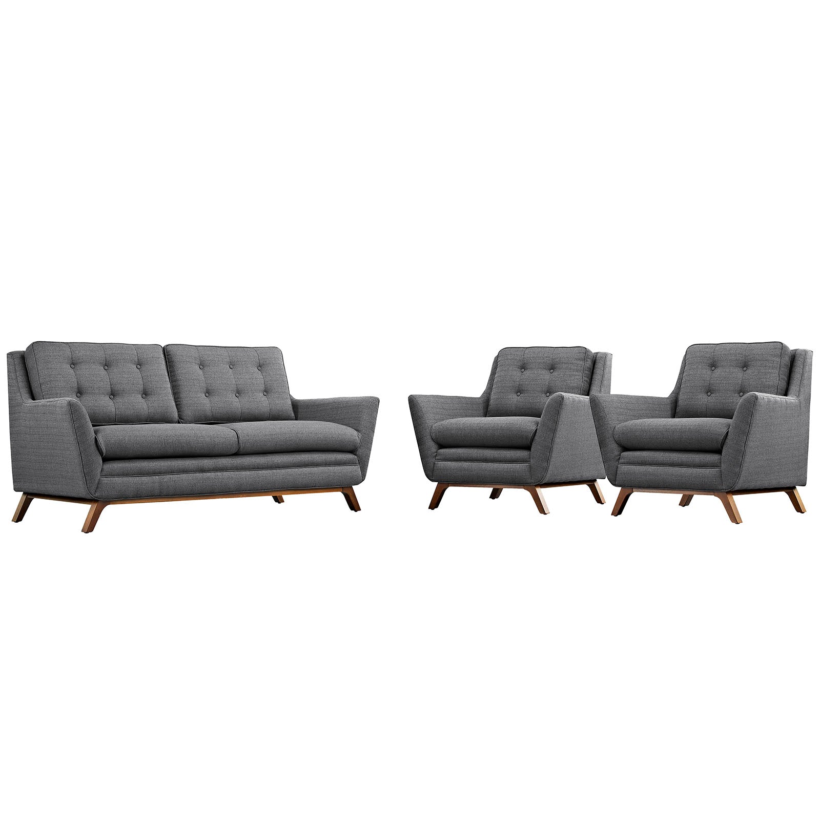 Modway Living Room Sets - Beguile 3 Piece Upholstered Fabric Living Room Set Gray 107"