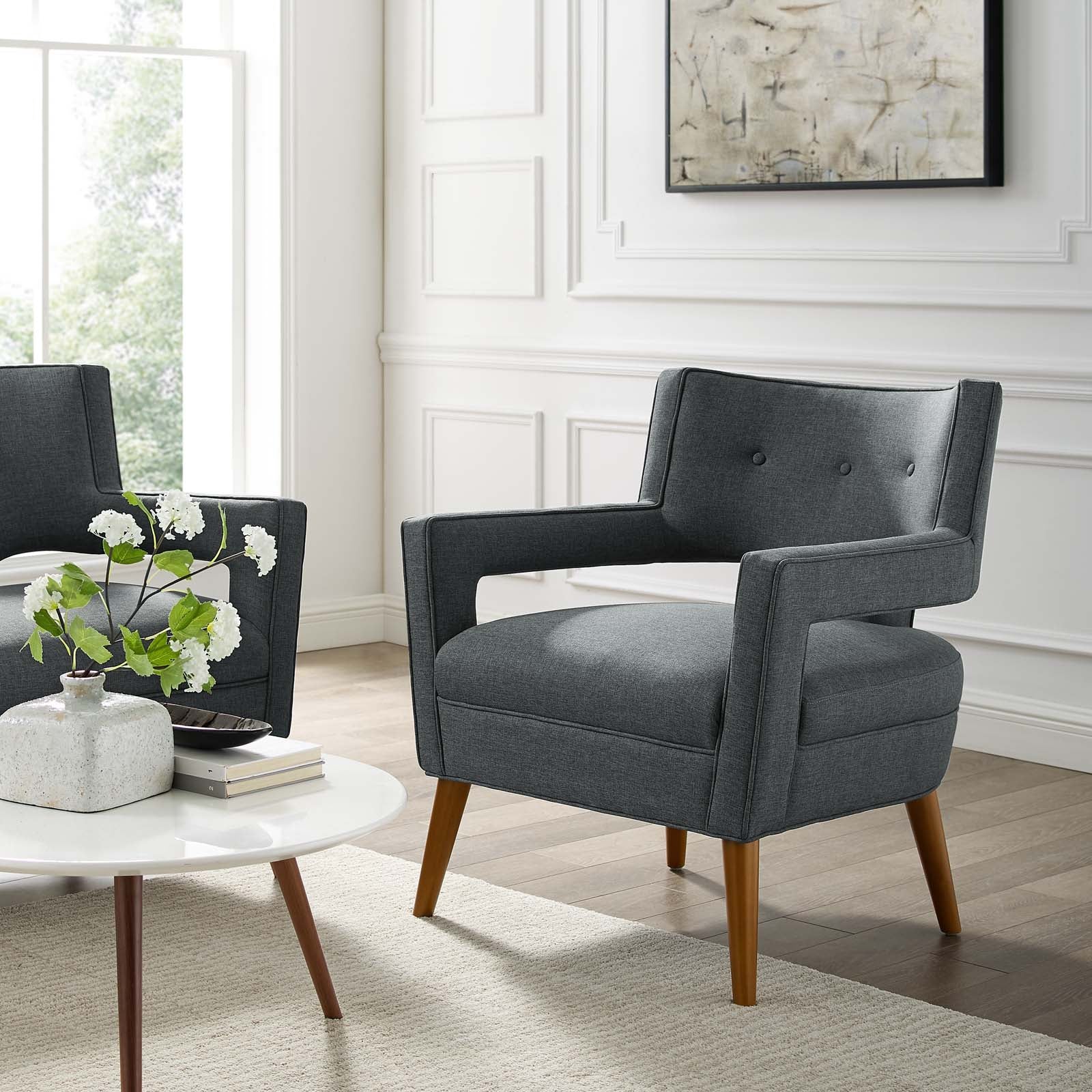 Modway Accent Chairs - Sheer Upholstered Fabric Armchair Gray