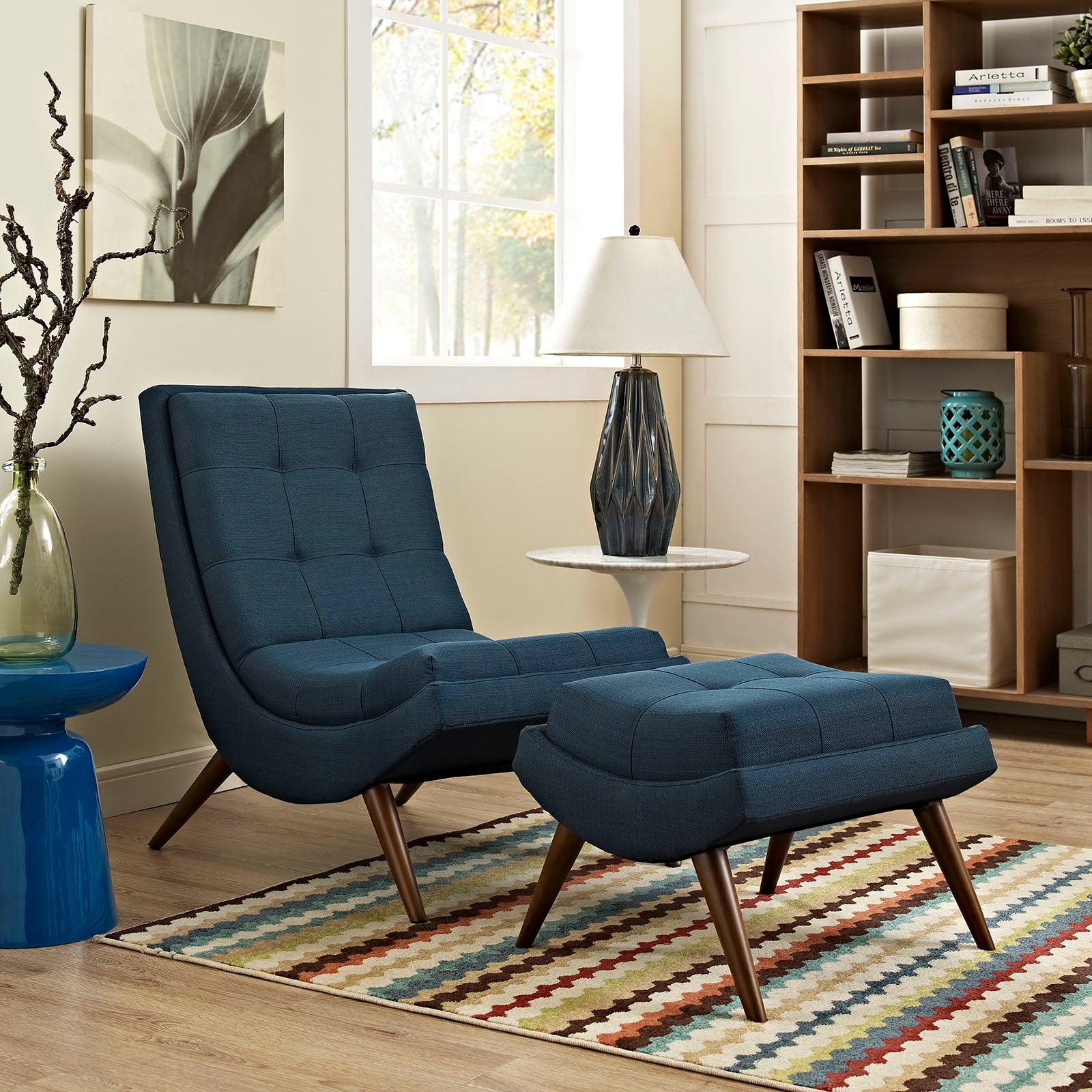 Modway Living Room Sets - Ramp Upholstered Fabric Lounge Chair Set Azure