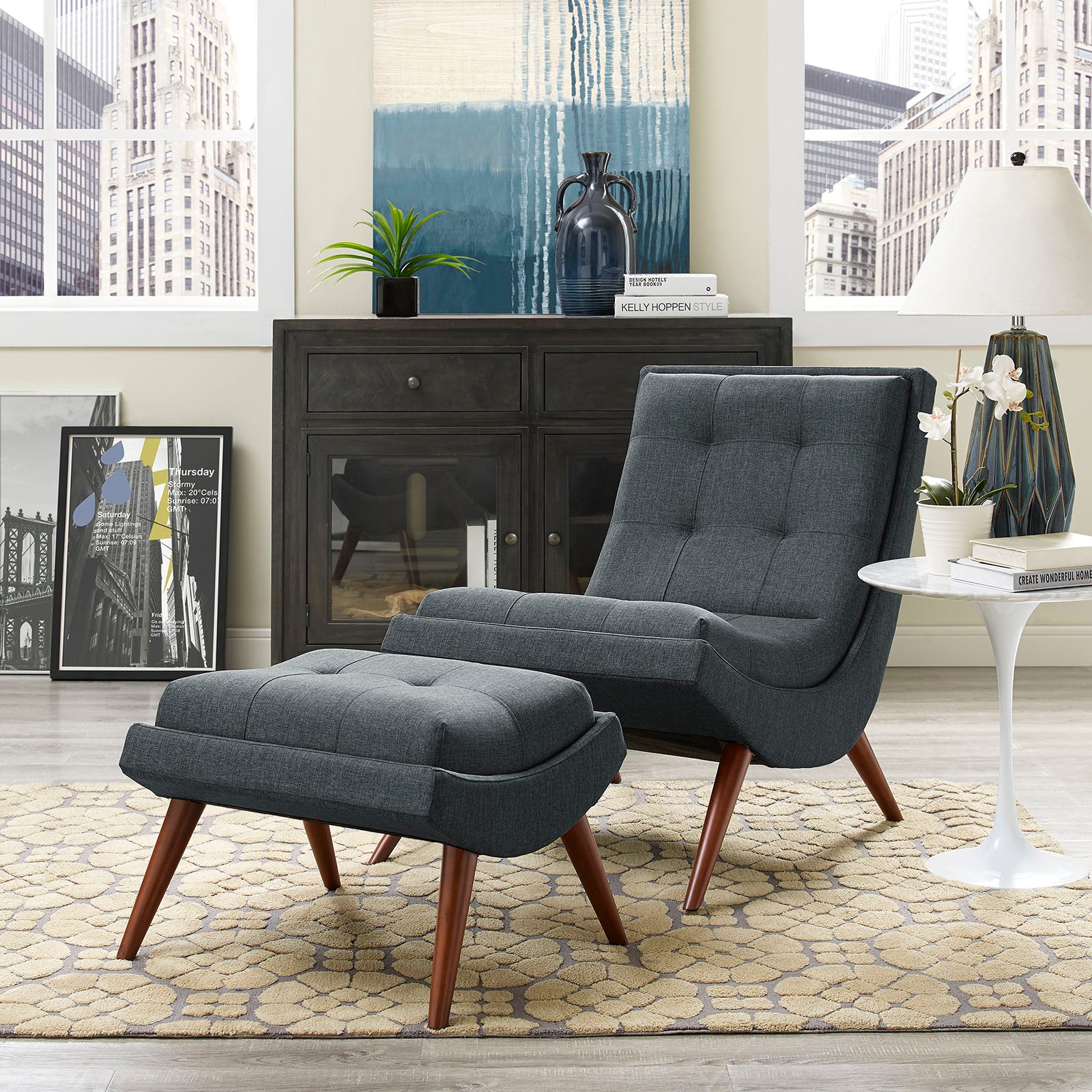 Modway Living Room Sets - Ramp Upholstered Fabric Lounge Chair Set Gray