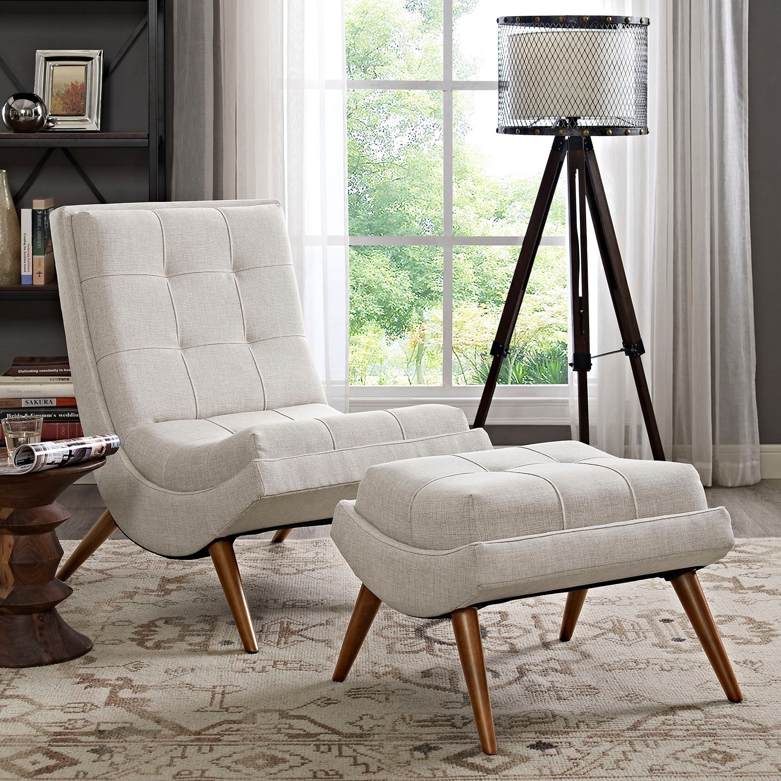 Modway Living Room Sets - Ramp Upholstered Fabric Lounge Chair Set Sand