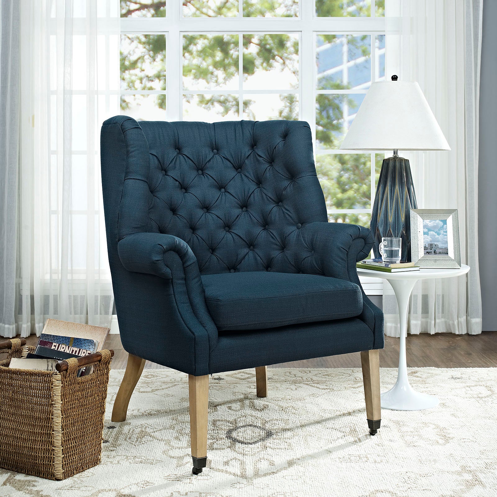 Modway Accent Chairs - Chart Upholstered Fabric Lounge Chair Azure