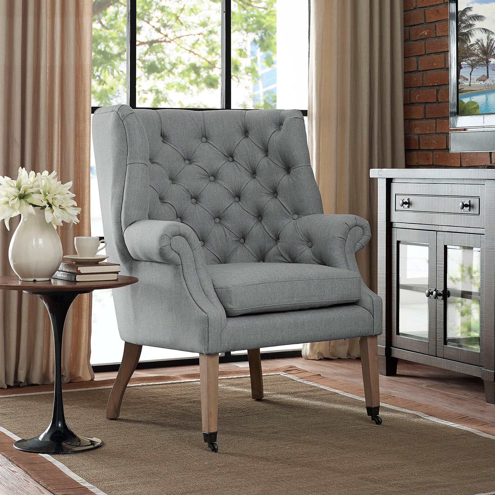 Modway Accent Chairs - Chart Upholstered Fabric Lounge Chair Light Gray