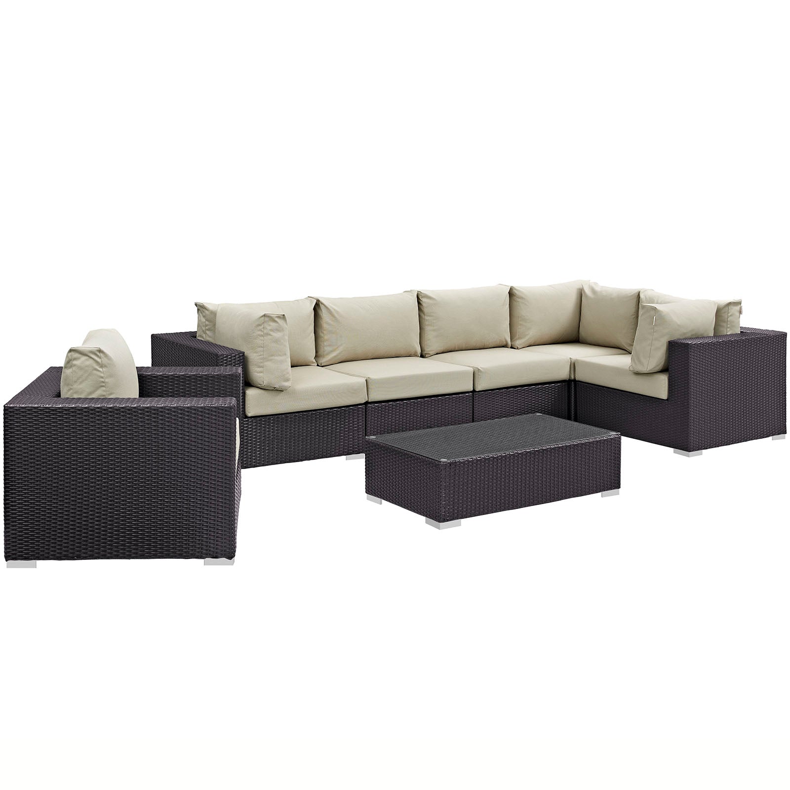 Modway Outdoor Conversation Sets - Convene 7 Piece Patio Sectional Set Espresso Beige