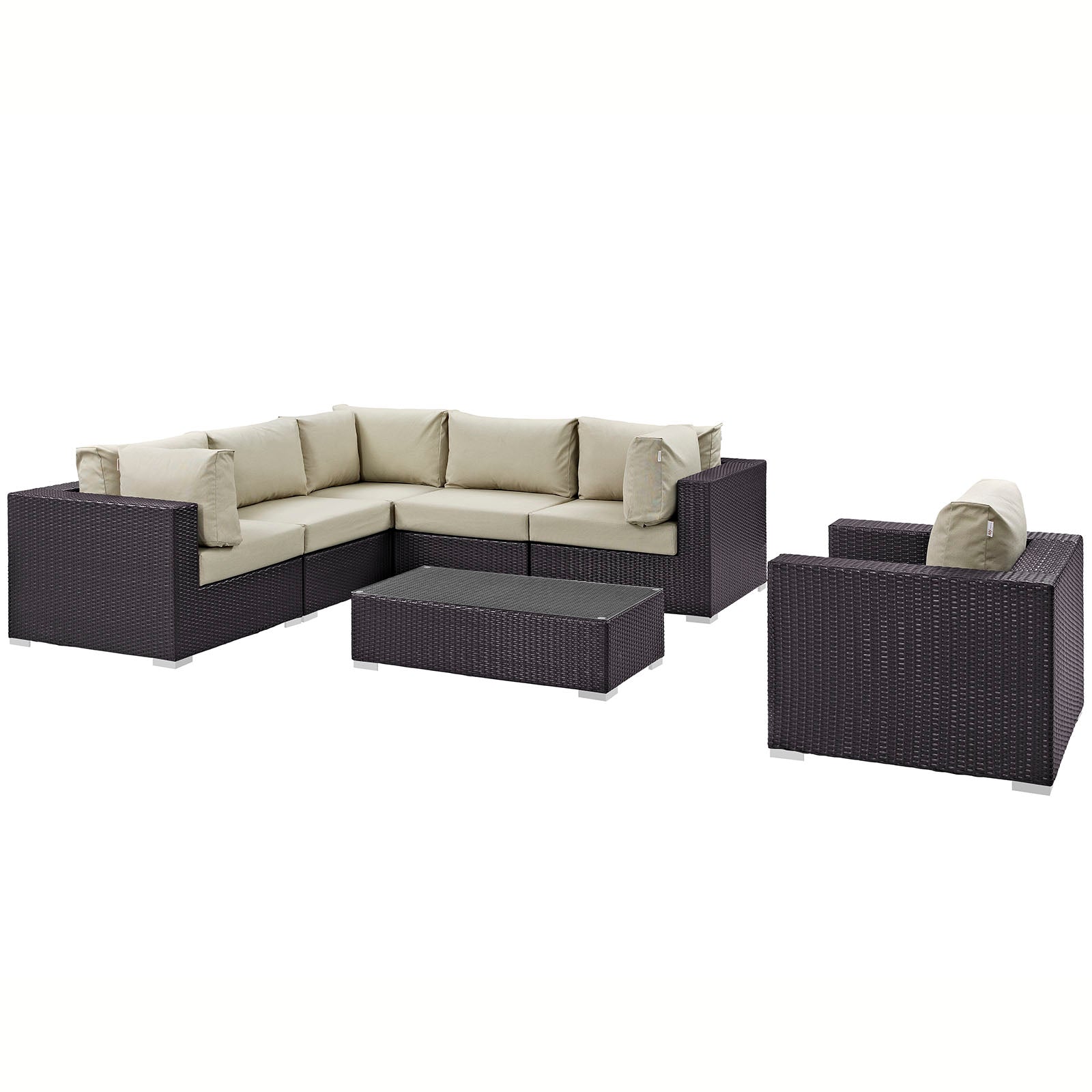 Modway Outdoor Conversation Sets - Convene 7 Piece Patio Sectional Set Espresso Beige