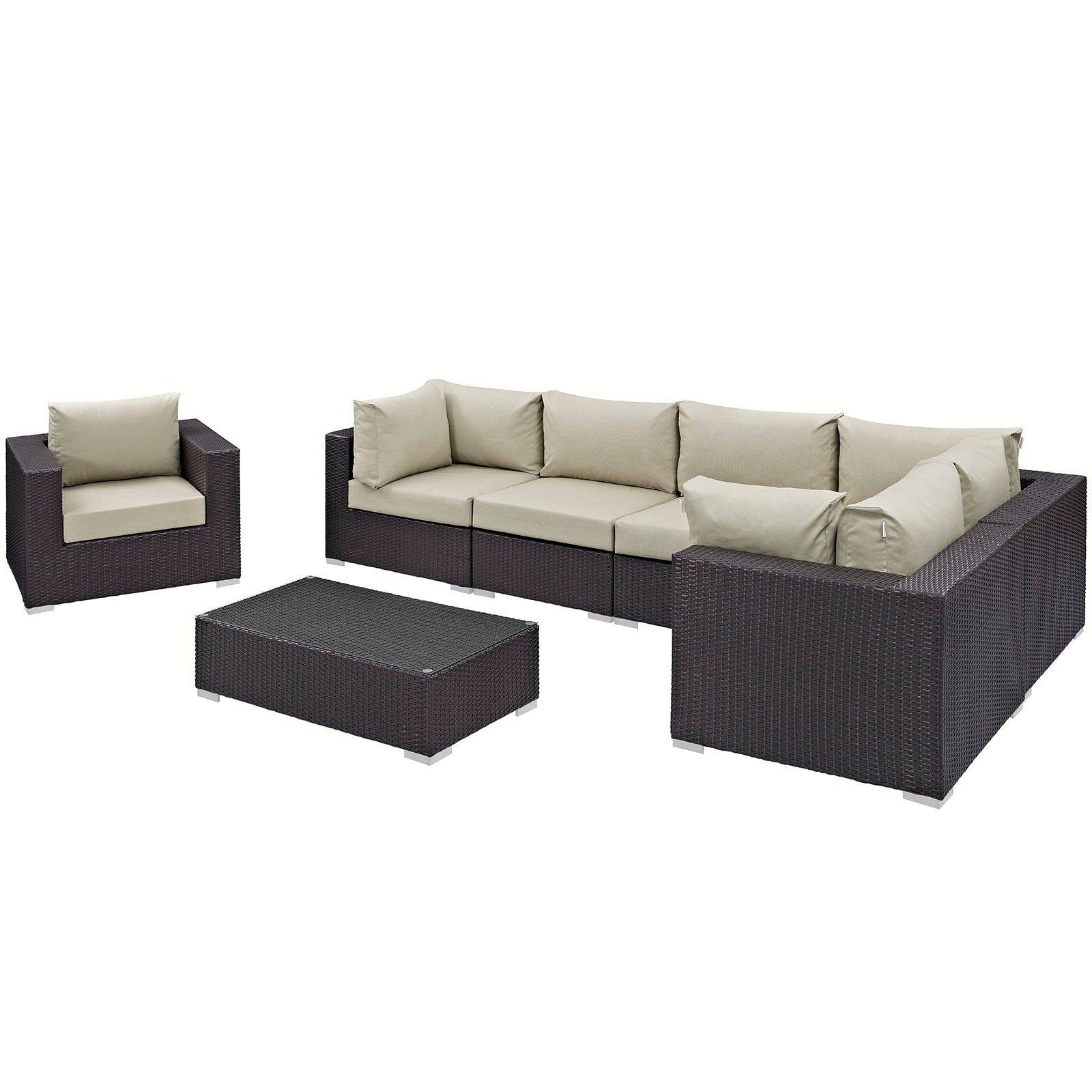 Modway Outdoor Conversation Sets - Convene 7 Piece Patio Sectional Set Espresso Beige