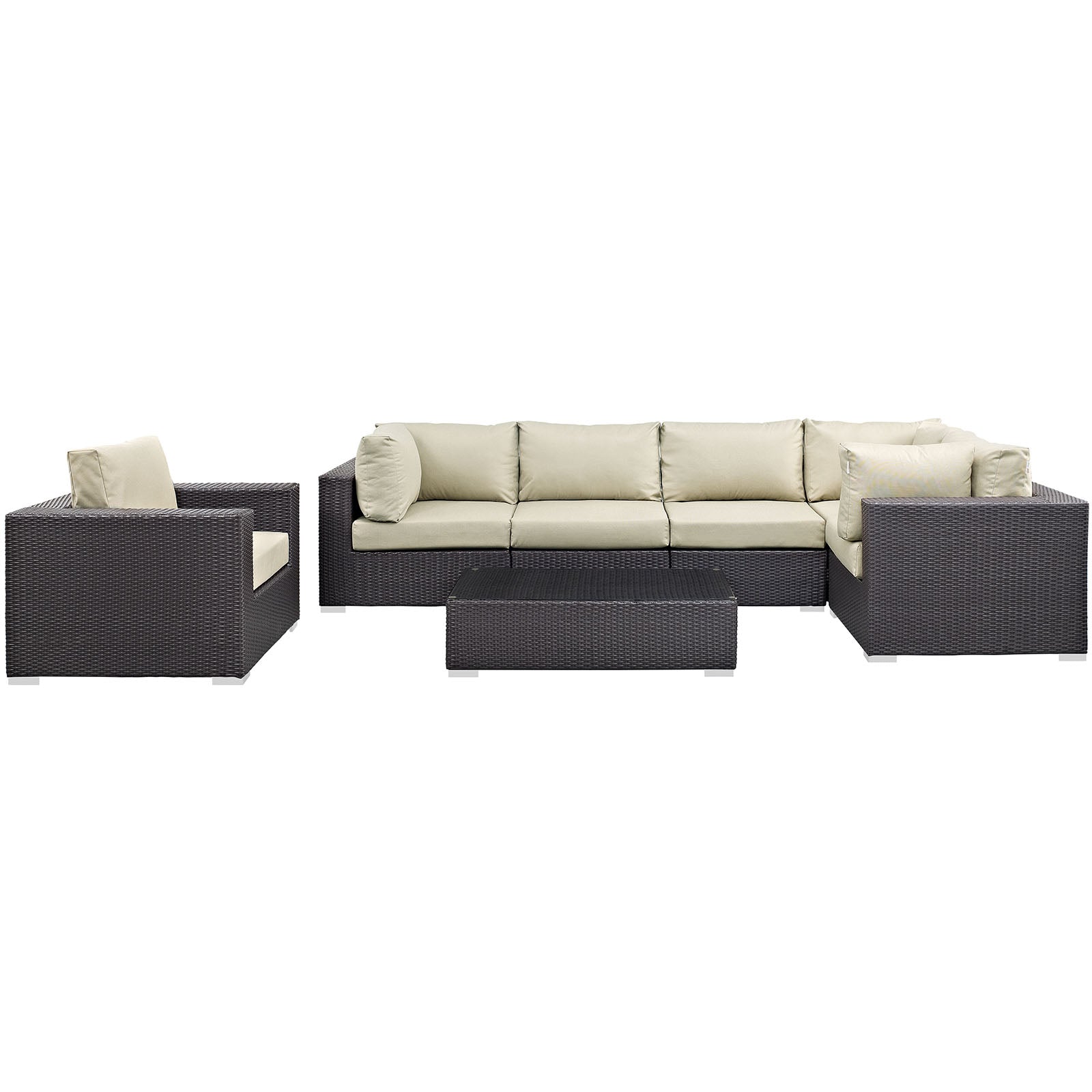 Modway Outdoor Conversation Sets - Convene 7 Piece Patio Sectional Set Espresso Beige