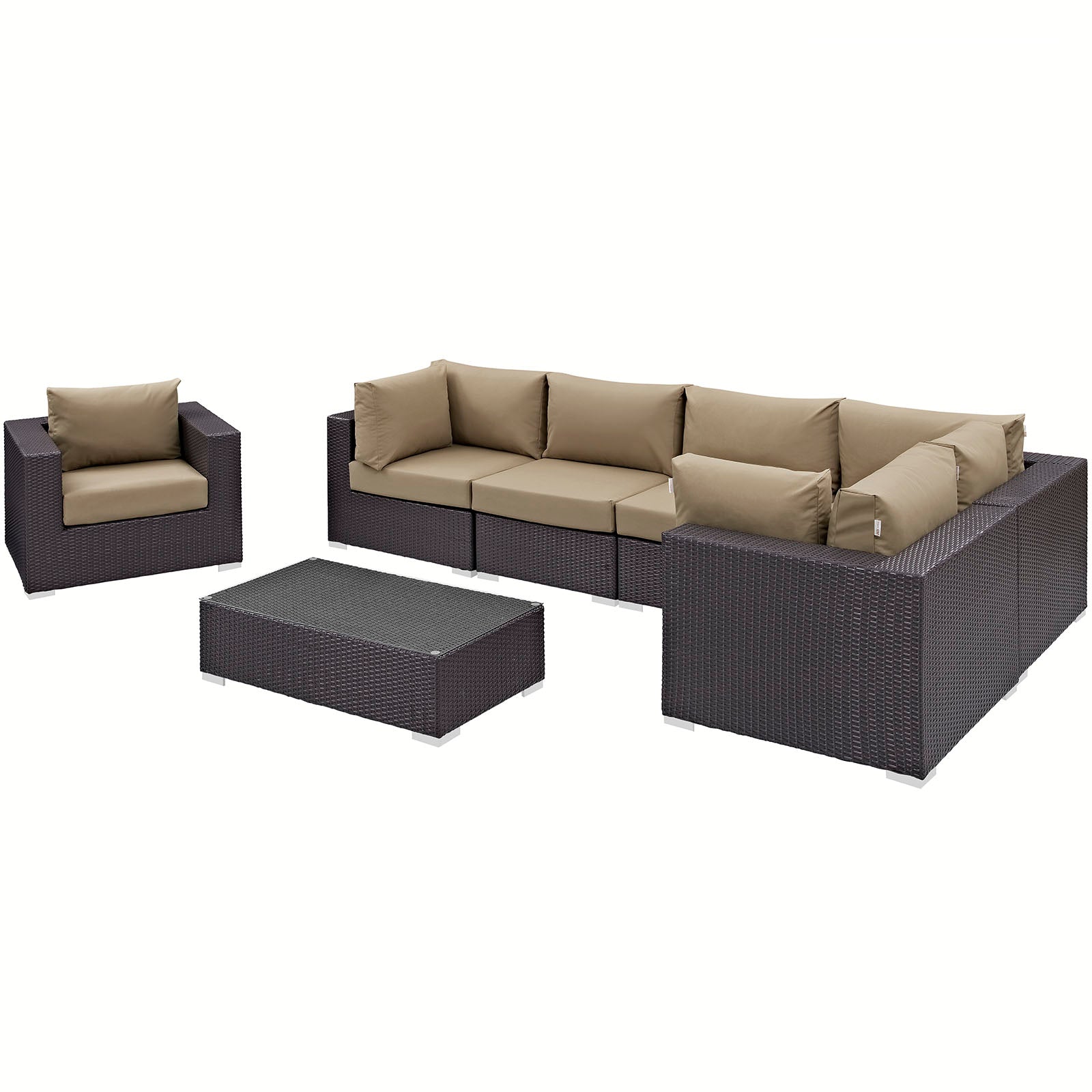 Modway Outdoor Conversation Sets - Convene 7 Piece Outdoor 25.5 " H Patio Sectional Set Espresso Mocha